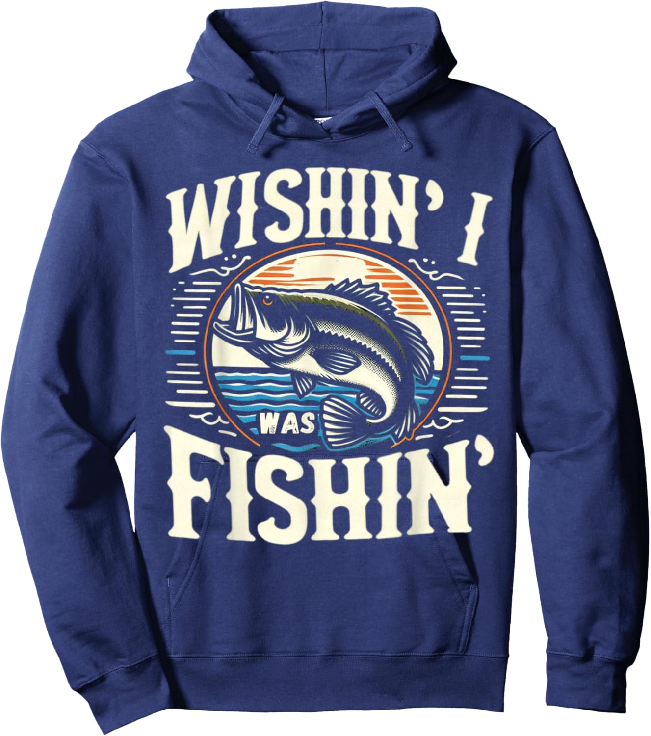 Wishin I Was Fishin Funny Large Mouth Bass Fishing Hoodie - Hoodie | Navy