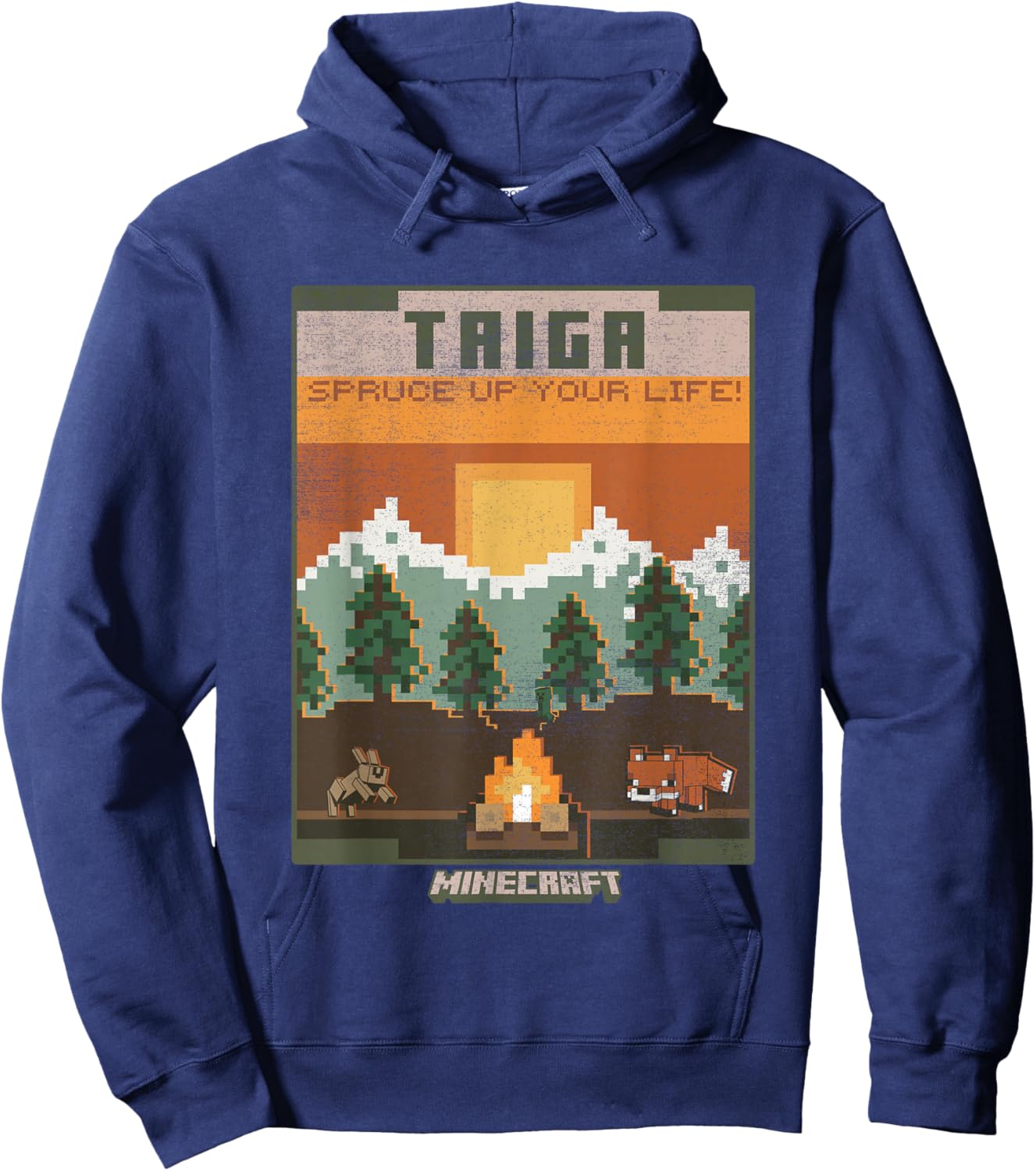 Minecraft Taiga Landscape Spruce Up Your Life Poster Vintage Hoodie - Hoodie | Navy