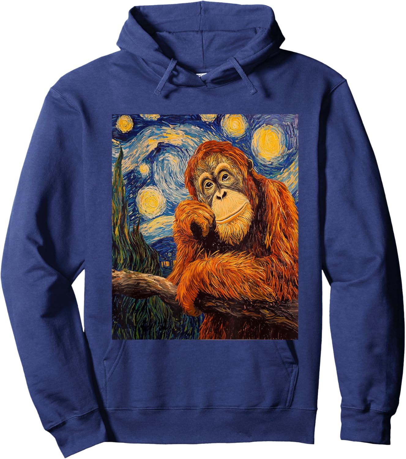 Funny Orangutan Monkey - Van Gogh Style - Starry Night Hoodie - Hoodie | Navy