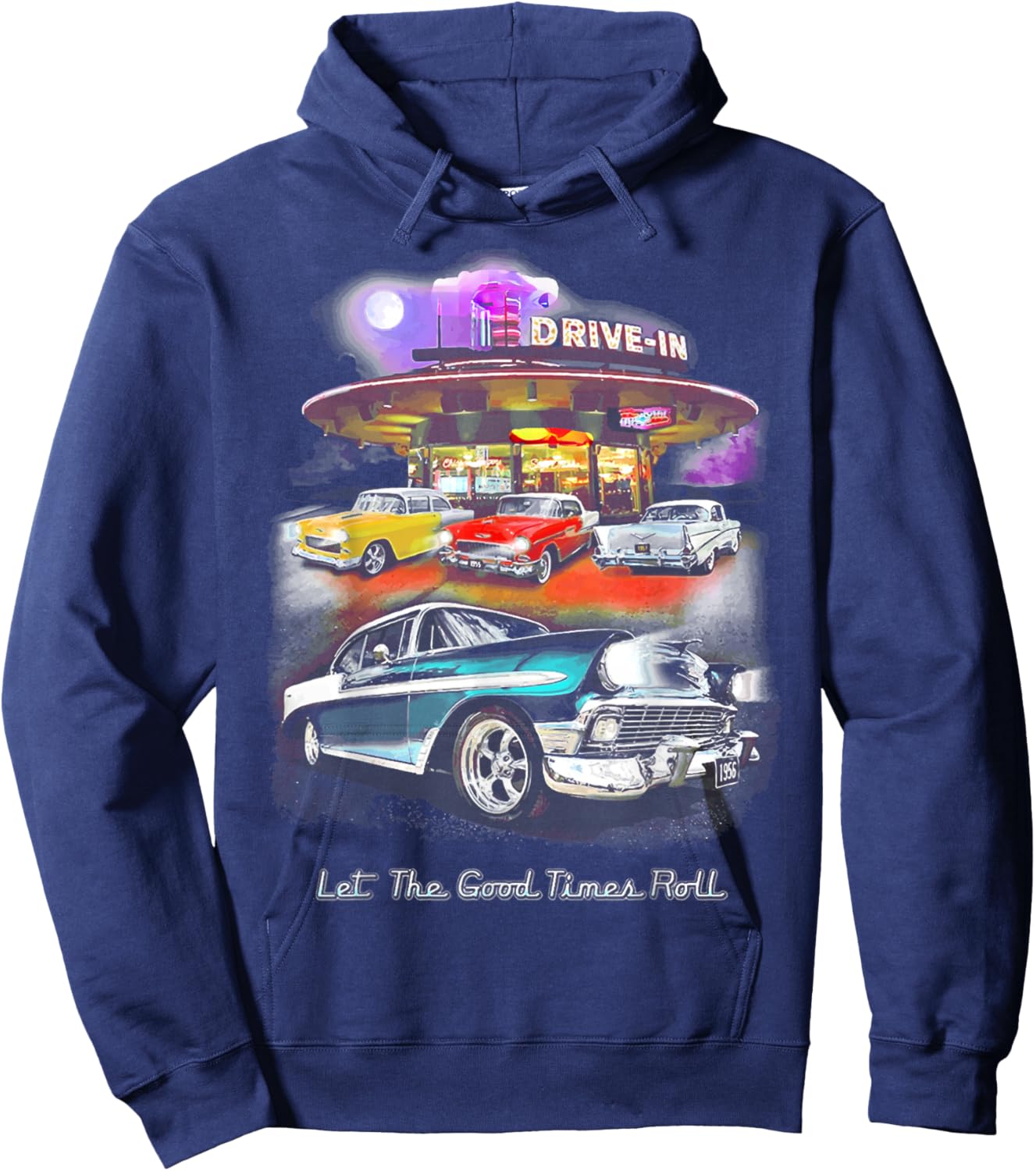 55 57 50 90s Chevys Bel Air TriFive Retro Classic car Hoodie - Hoodie | Navy