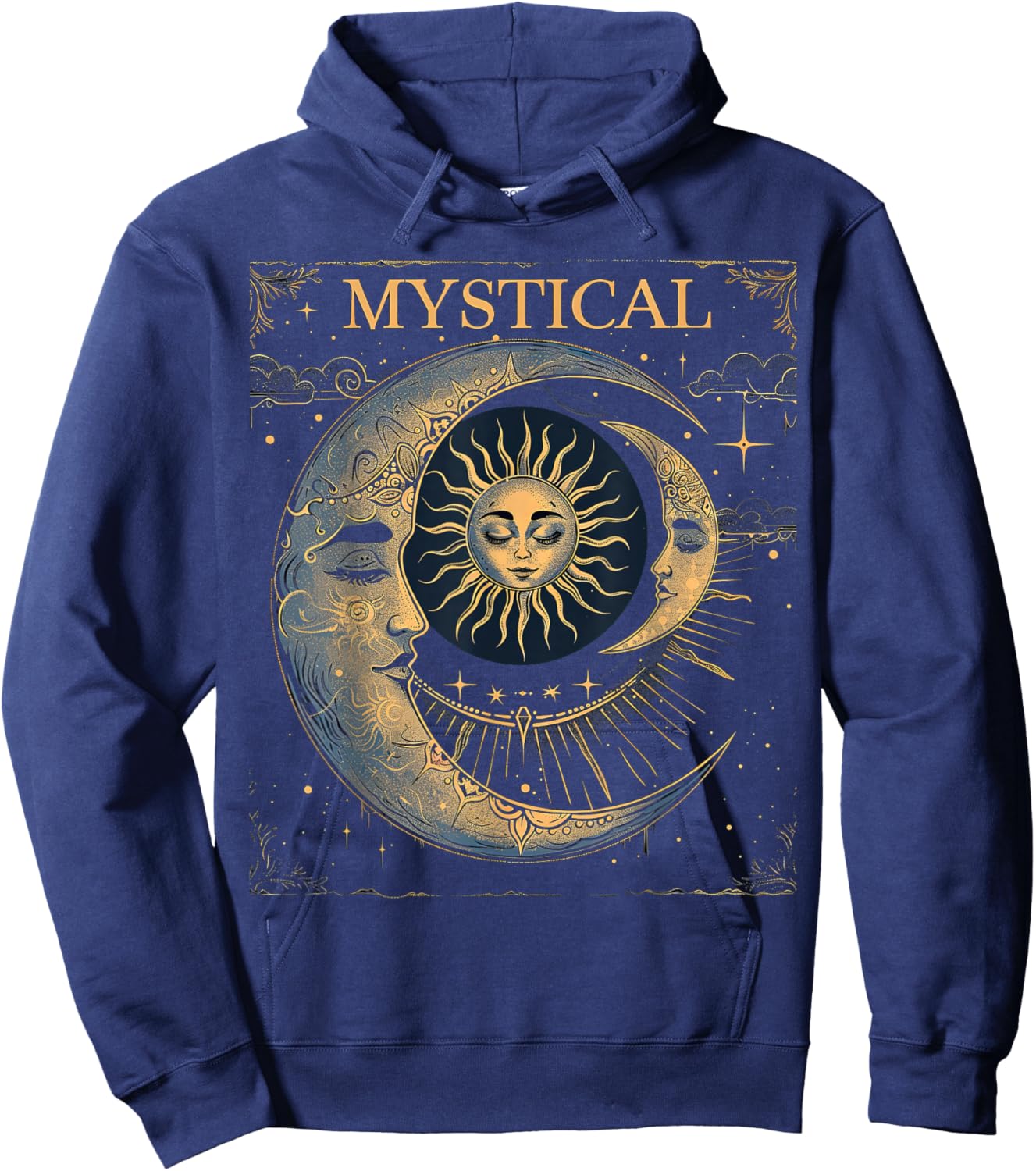 Mystical Sun and Moon Woman Mystic Flowers Aesthetic Hoodie - Hoodie | Navy