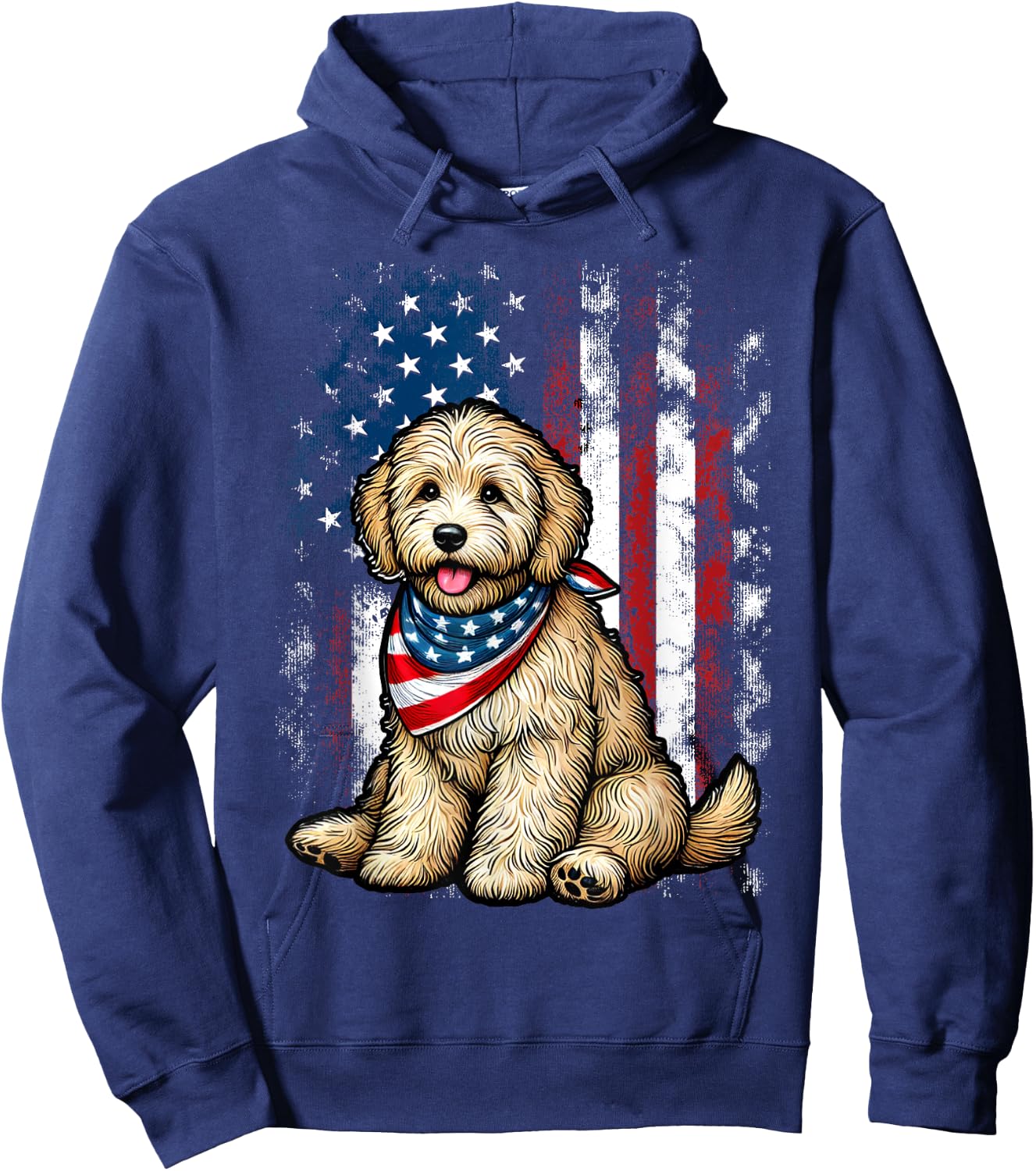Goldendoodle 4th of July Patriotic Golden Doodle Dog Hoodie - Hoodie | Navy