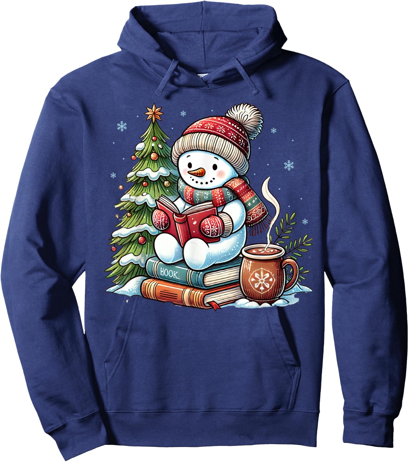 Snowman Reading Book Lovers Christmas Librarian Bookworm Hoodie - Hoodie | Navy