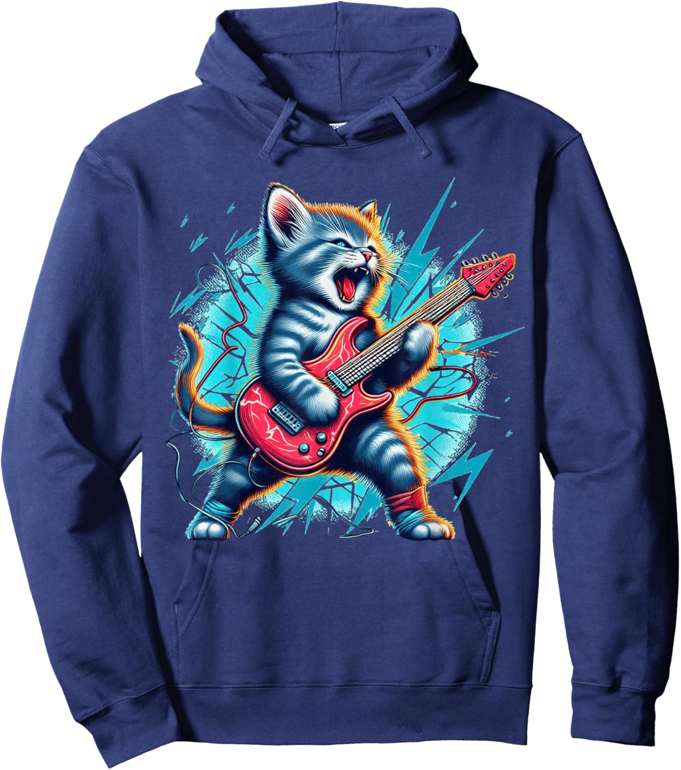 Rockstar Kitten Cute Cat playing Guitar Adorable Music Art Hoodie - Hoodie | Navy