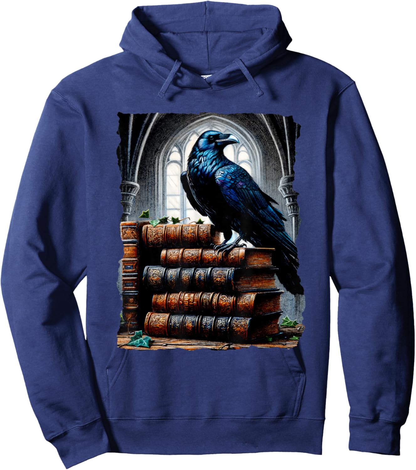 Raven On A Stack Of Books - Wisdom Of Odin Hoodie - Hoodie | Navy