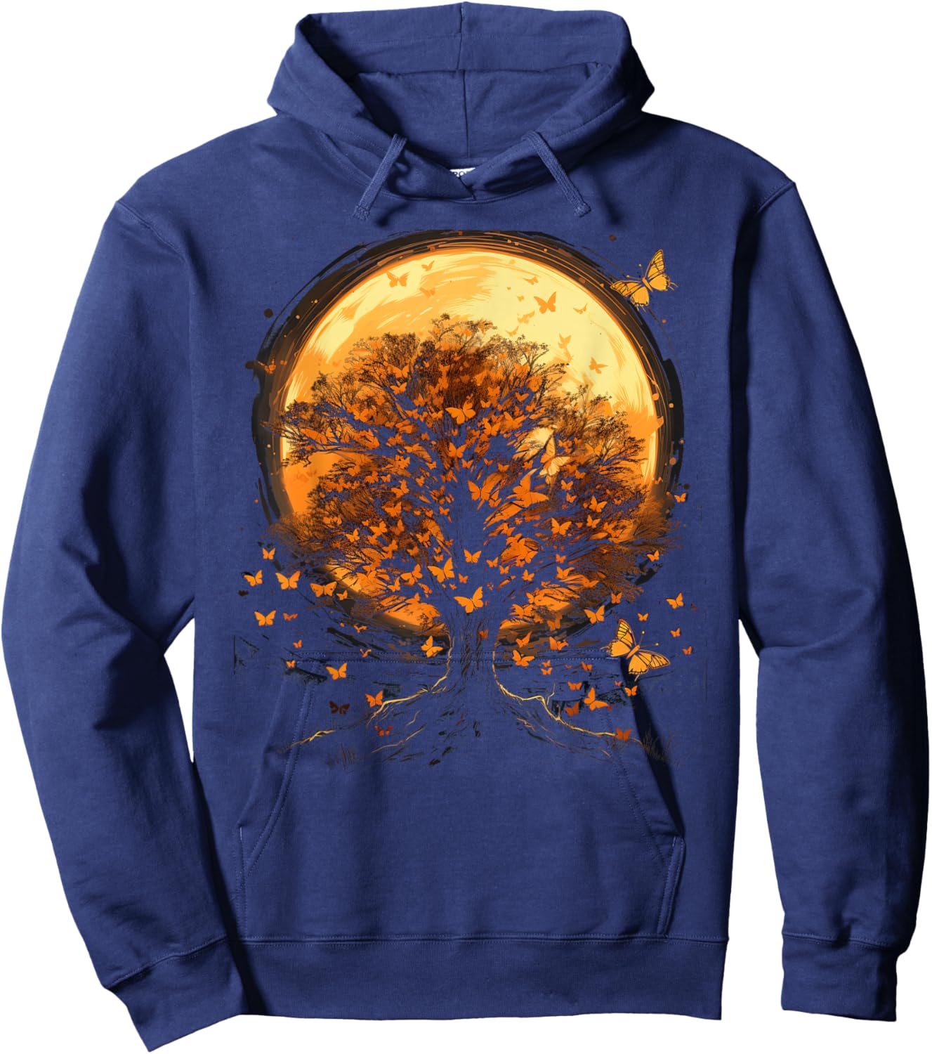 Fall Autumn falling leaves with Tree and Butterfly Hoodie - Hoodie | Navy