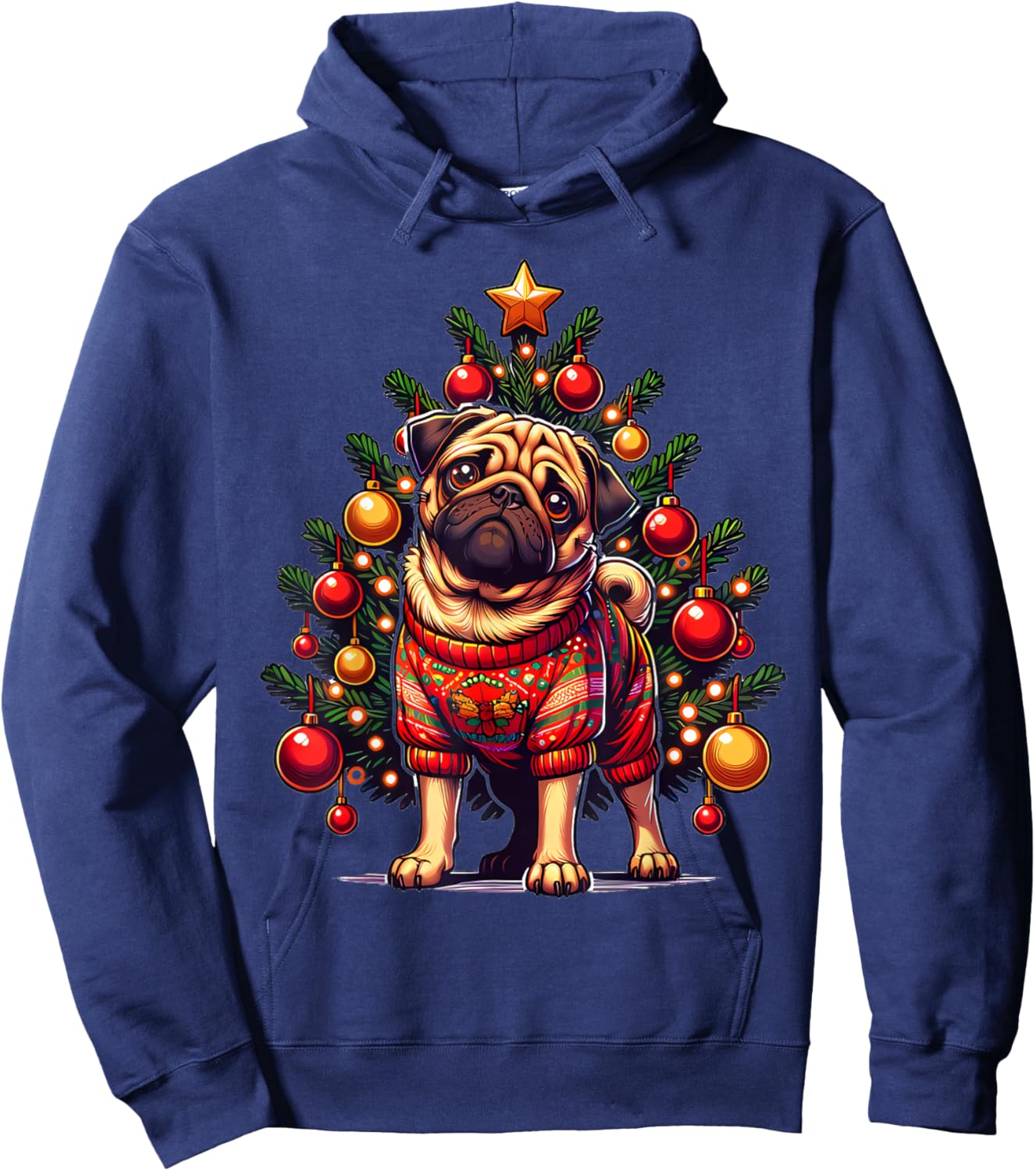 Pug Dog Xmas Christmas Pajama Hoodie - Hoodie | Navy