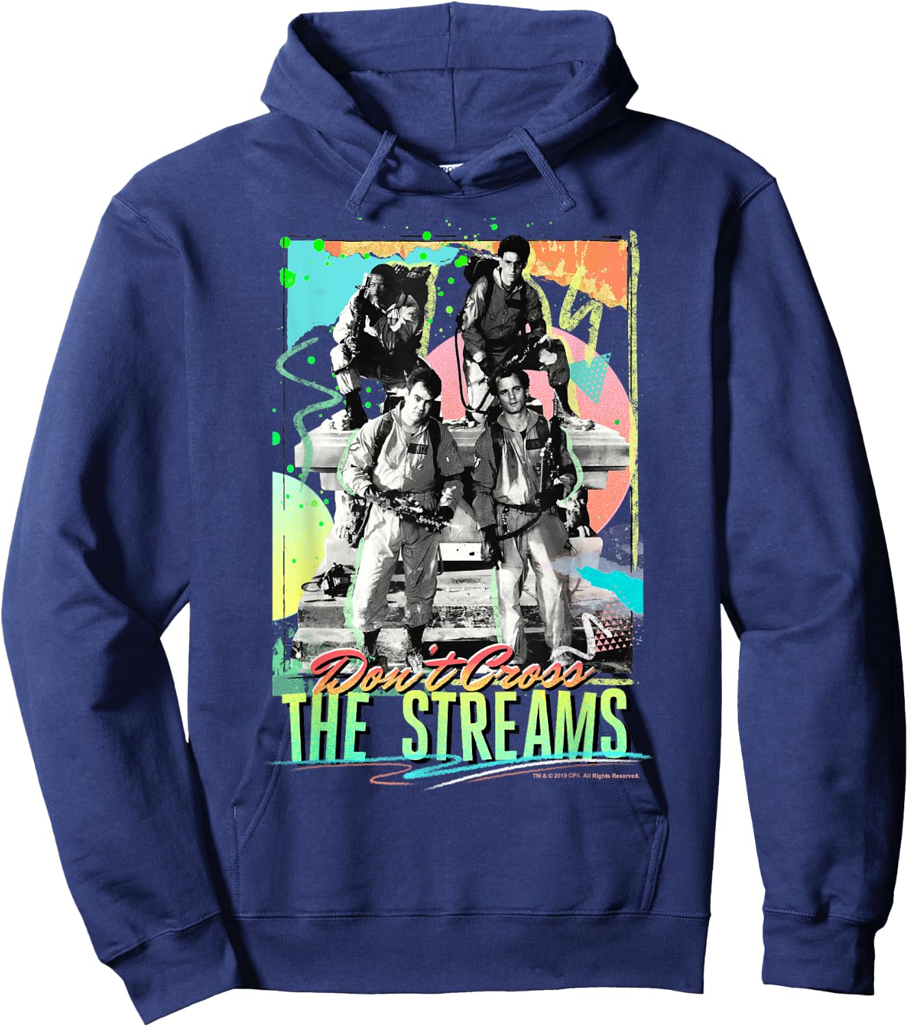 Ghostbusters Don't Cross The Streams Retro Neon Poster Hoodie - Hoodie | Navy