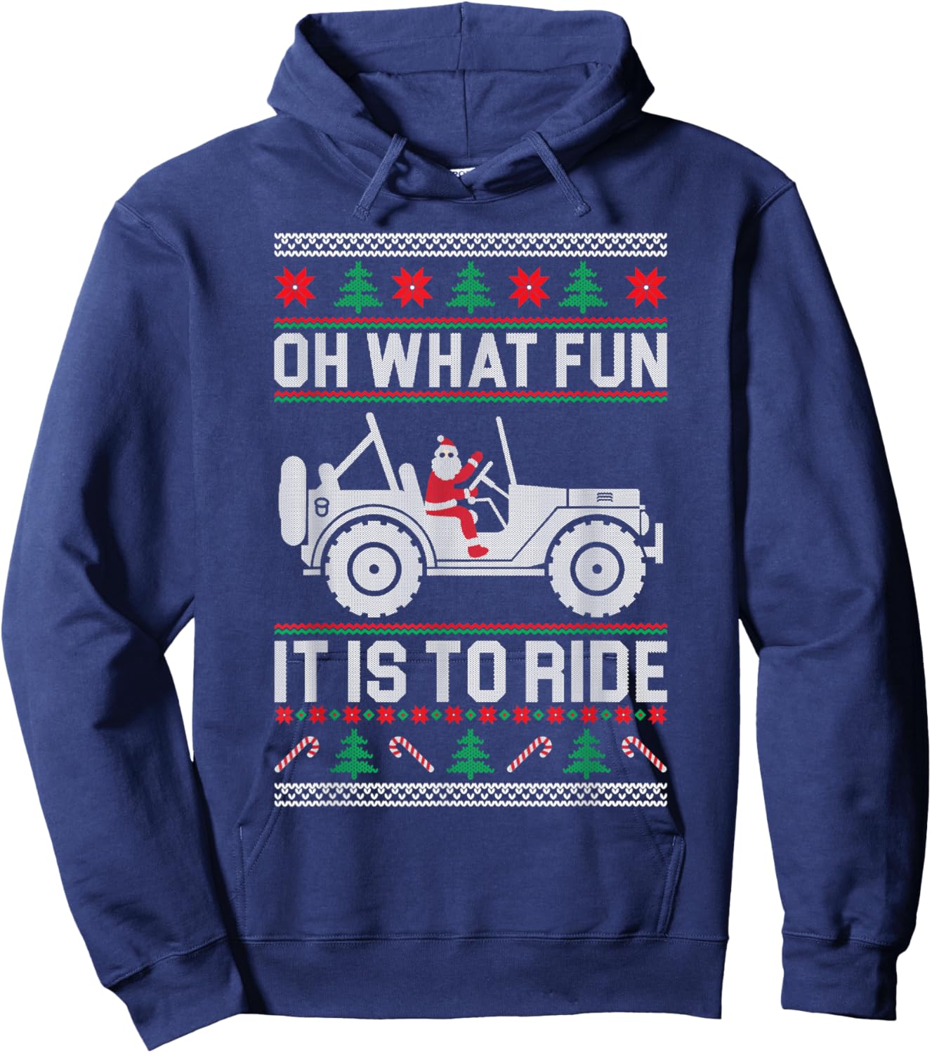 Oh What Fun - 4x4 Off-road SUV Ugly Christmas Sweater Hoodie - Hoodie | Navy