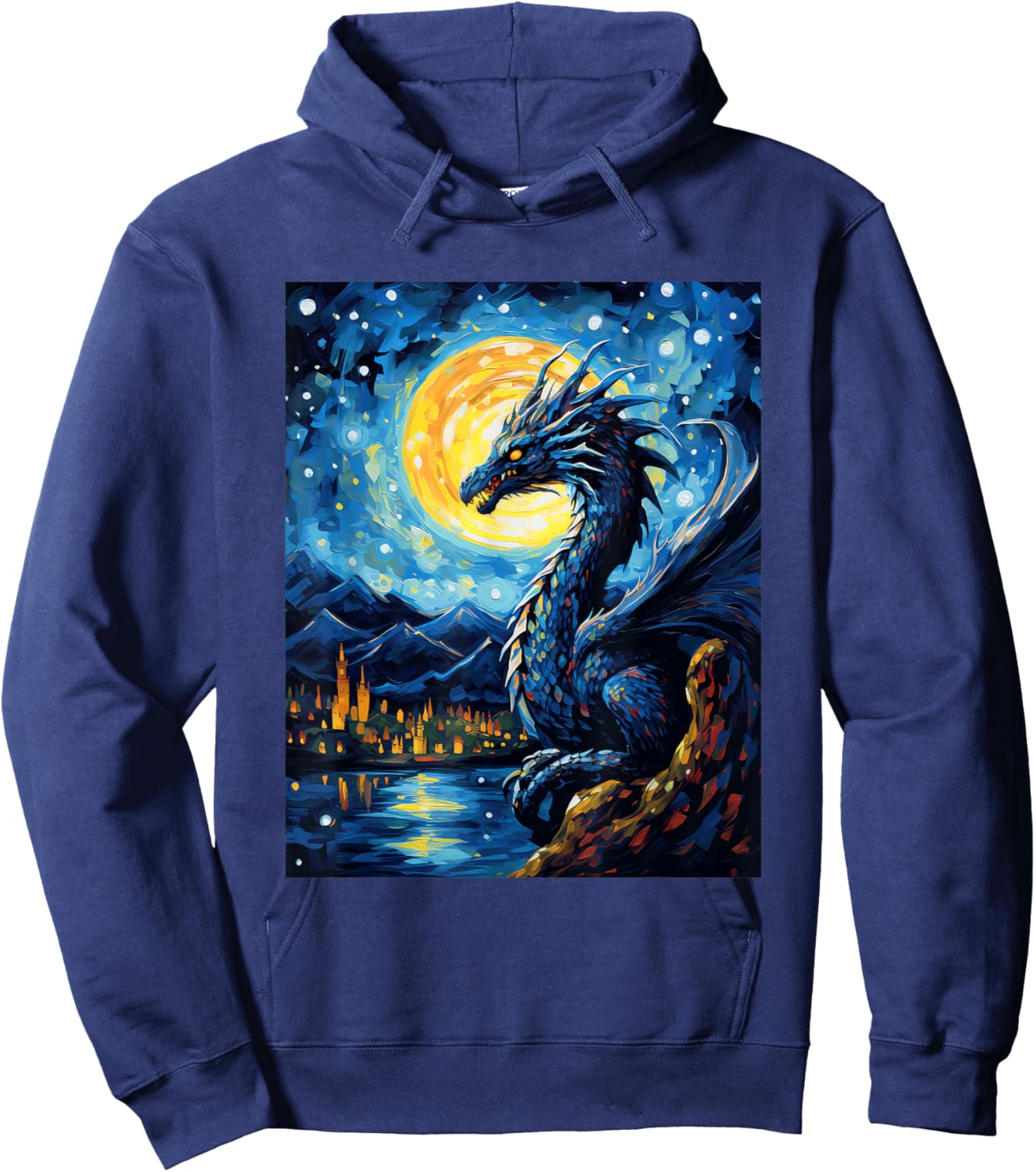 Dragon Starry Night Van Gogh Dragon Lover Art Hoodie - Hoodie | Navy