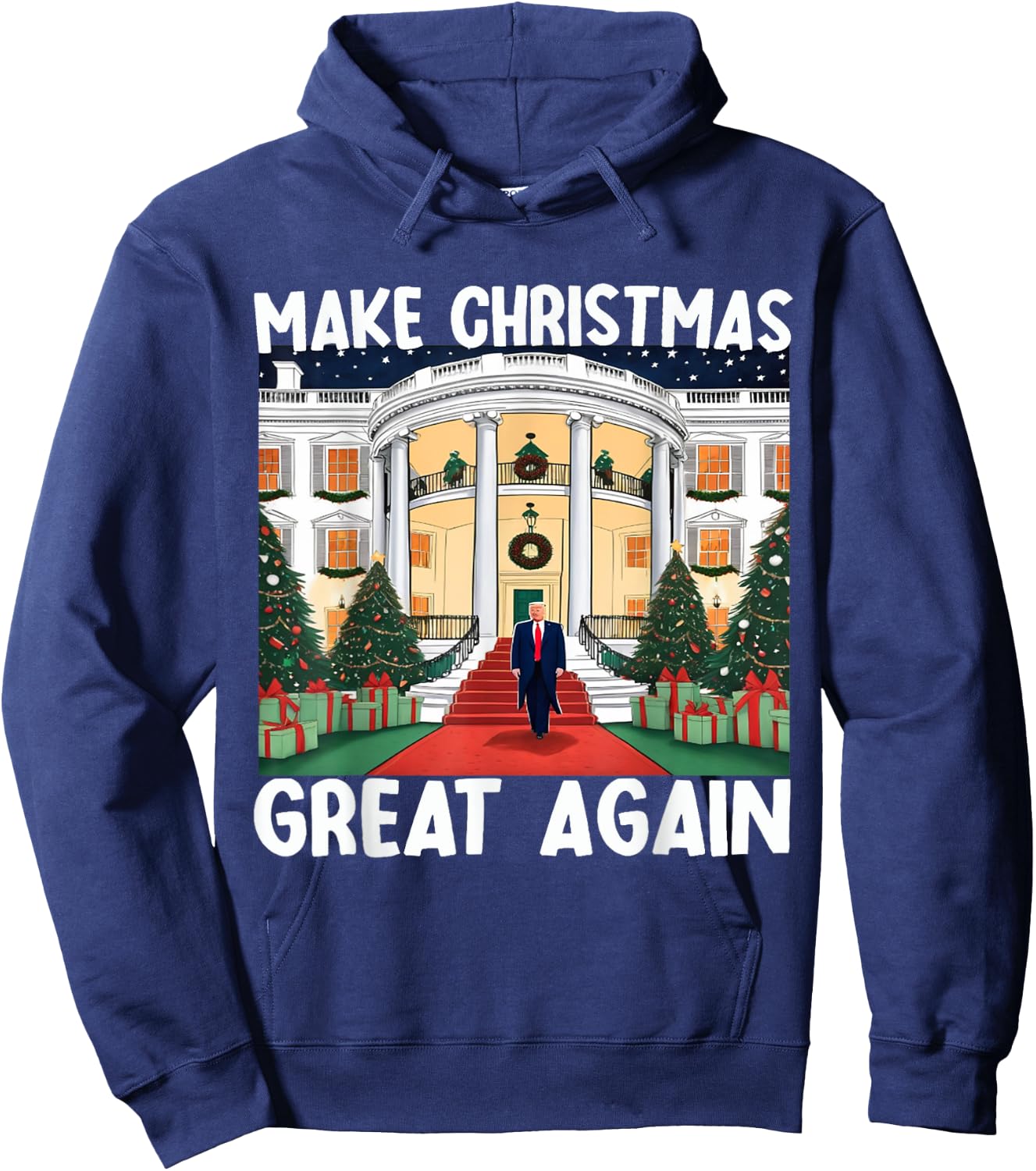 Trump Make Christmas Great Again Funny Xmas Pajama Men Women Hoodie - Hoodie | Navy
