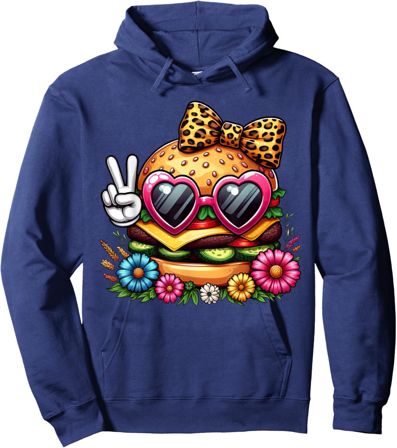 Funny Peace Hand Hamburger Mom Mothers Day Hamburger Hoodie - Hoodie | Navy