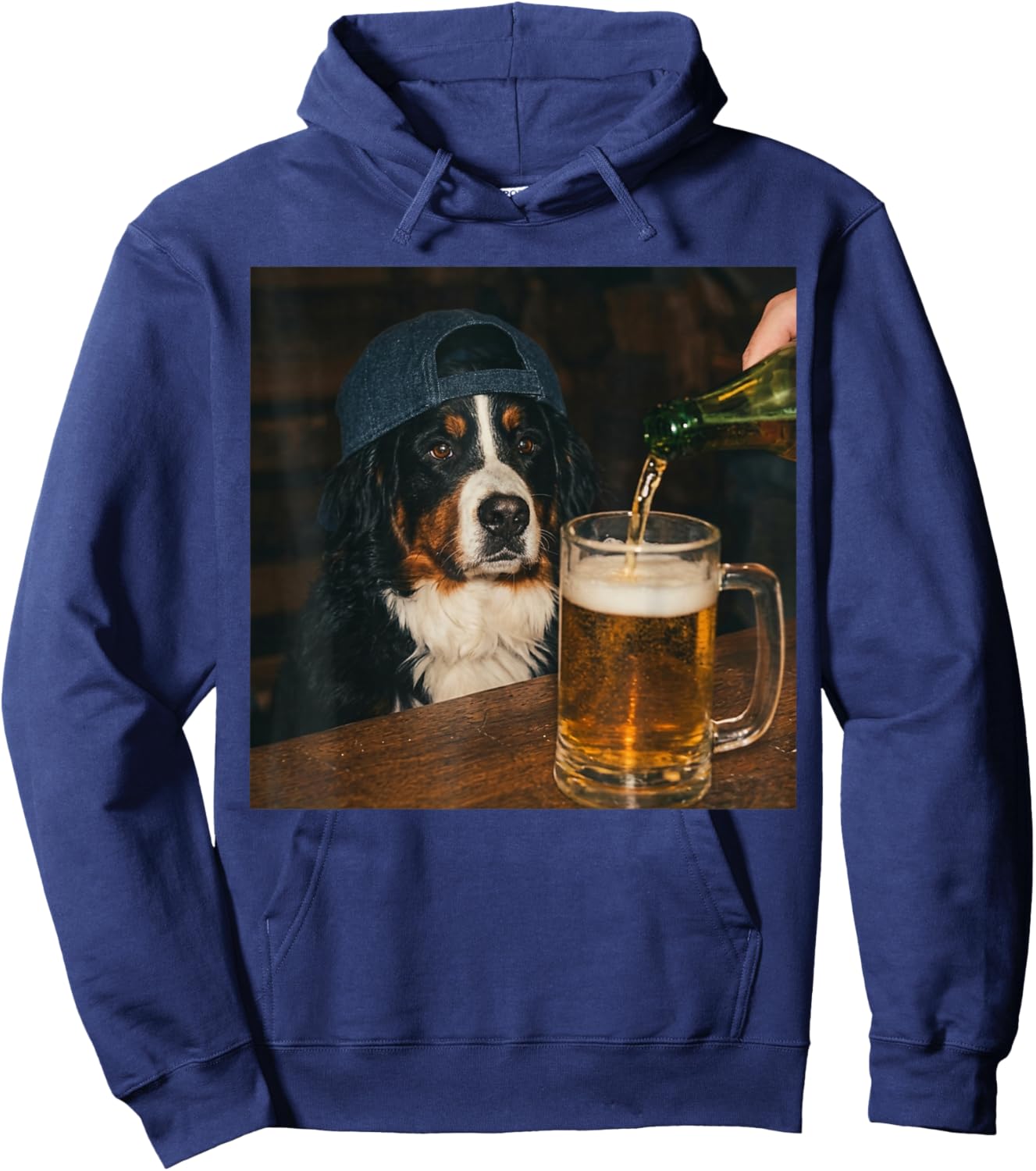 Bernese Mountain Dog Drinking Beer Funny Dog Meme Hoodie - Hoodie | Navy