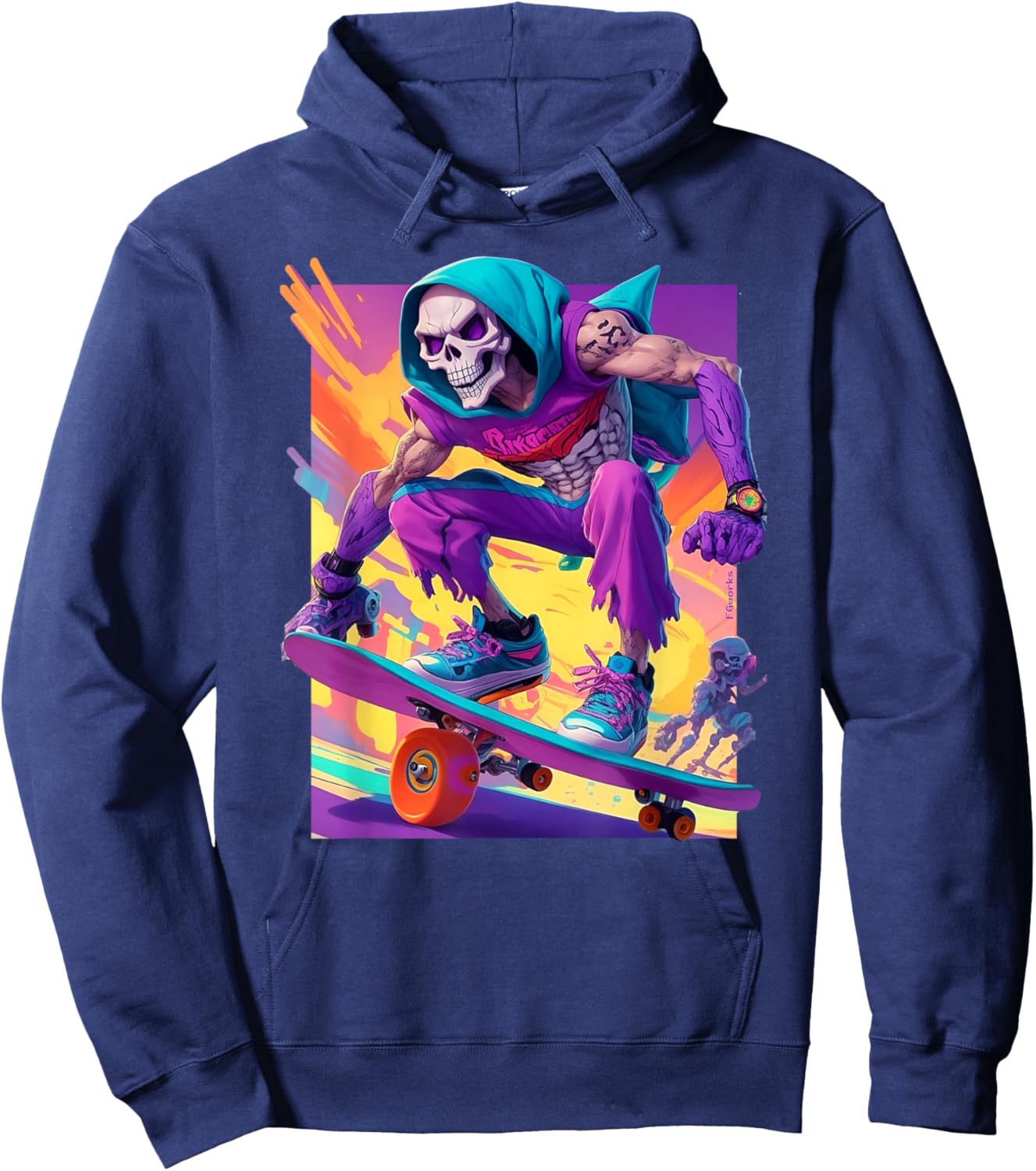 Skateboard Skeletor Graphic Hoodie - Hoodie | Navy