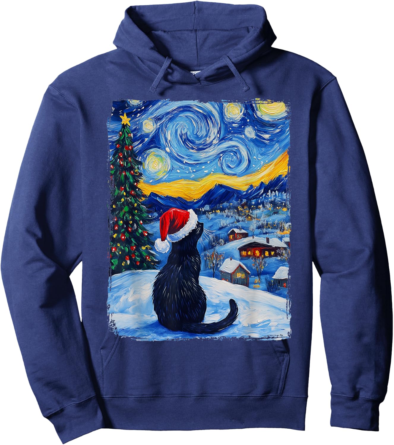 Cat Starry Night Christmas Hoodie - Hoodie | Navy