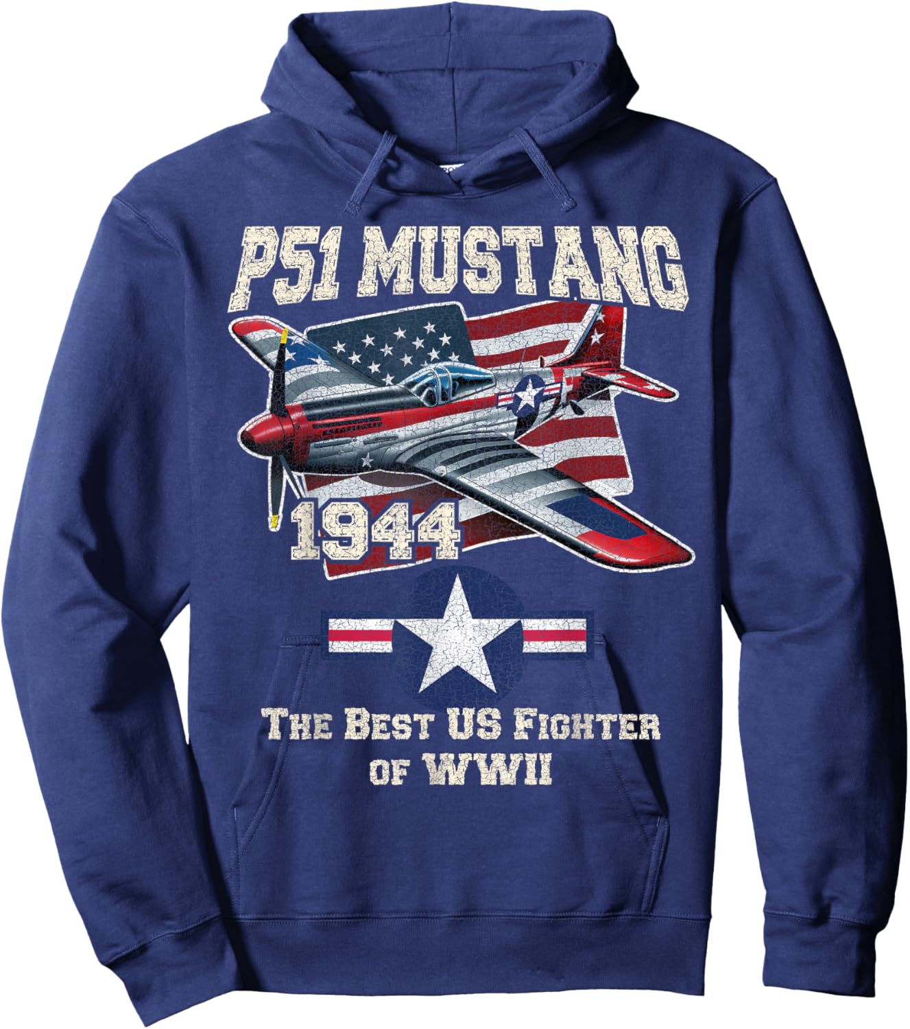 p51 mustang ww2 warbird plane American flag military Hoodie - Hoodie | Navy