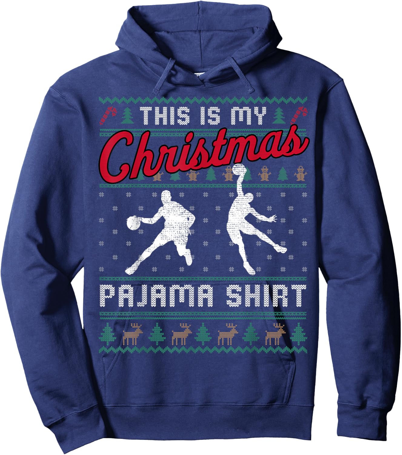 This Is My Christmas Pajama Basketball Ugly Sweater Funny Hoodie - Hoodie | Navy
