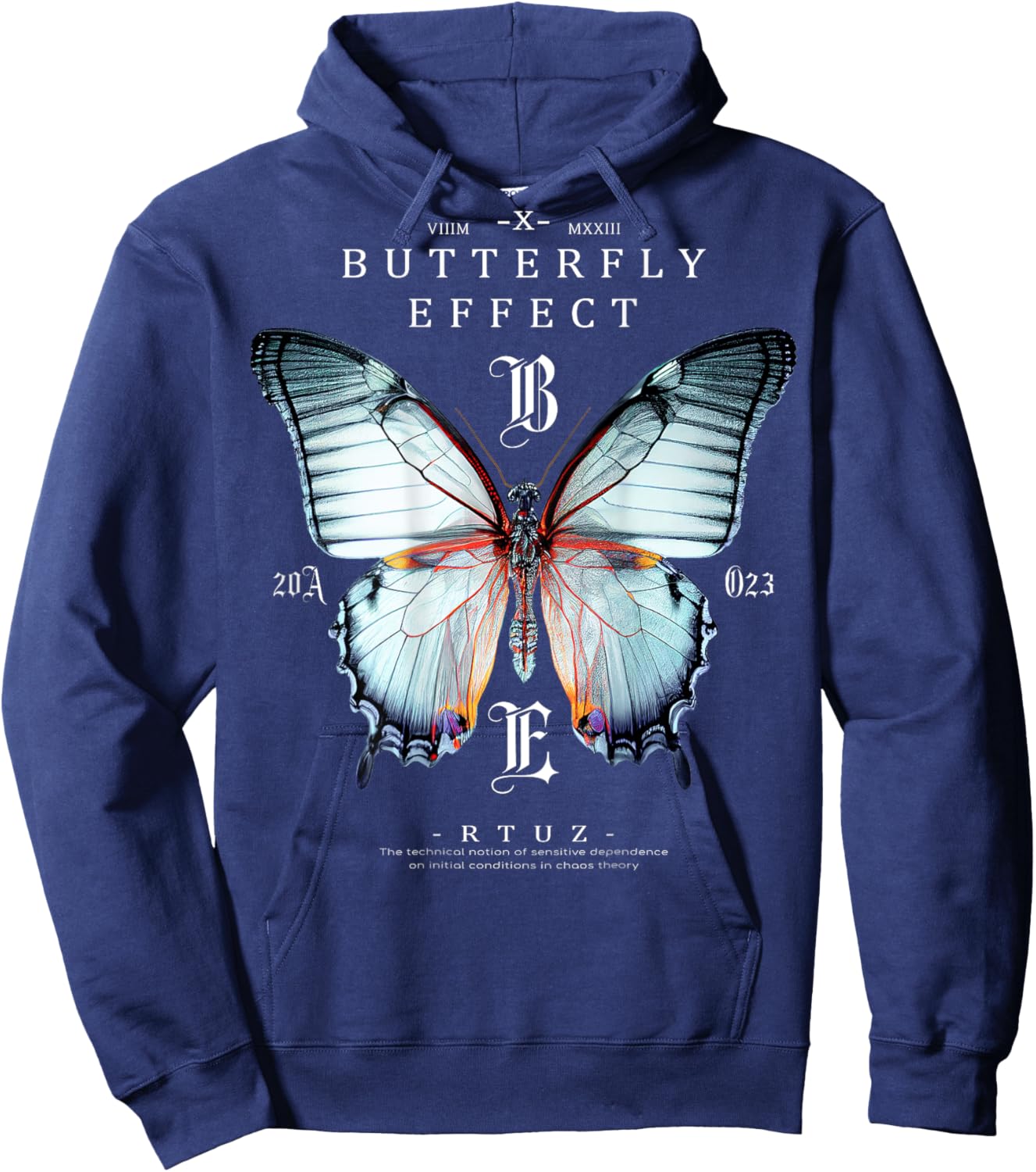 Back Print Streetwear Hip Hop Retro Vintage Moth Butterfly Hoodie - Hoodie | Navy