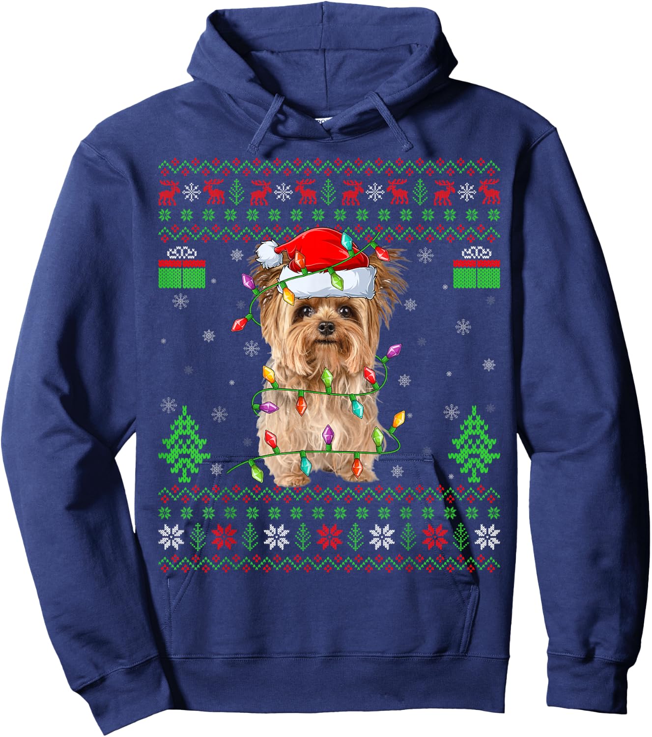 Yorkie Dog Ugly Xmas Lighting Santa Yorkie Dog Christmas Hoodie - Hoodie | Navy