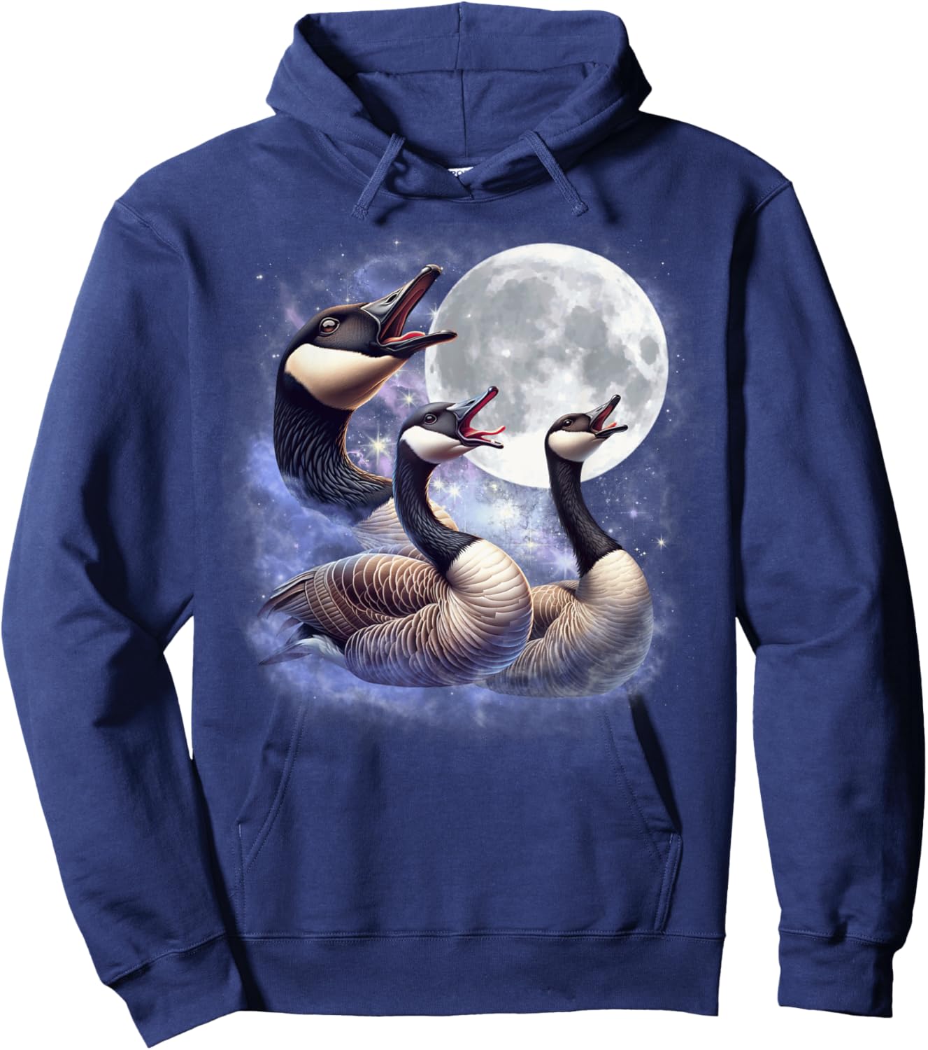 Three Geese Moon Funny Goose Howling Wolfs Moon Parody Hoodie - Hoodie | Navy