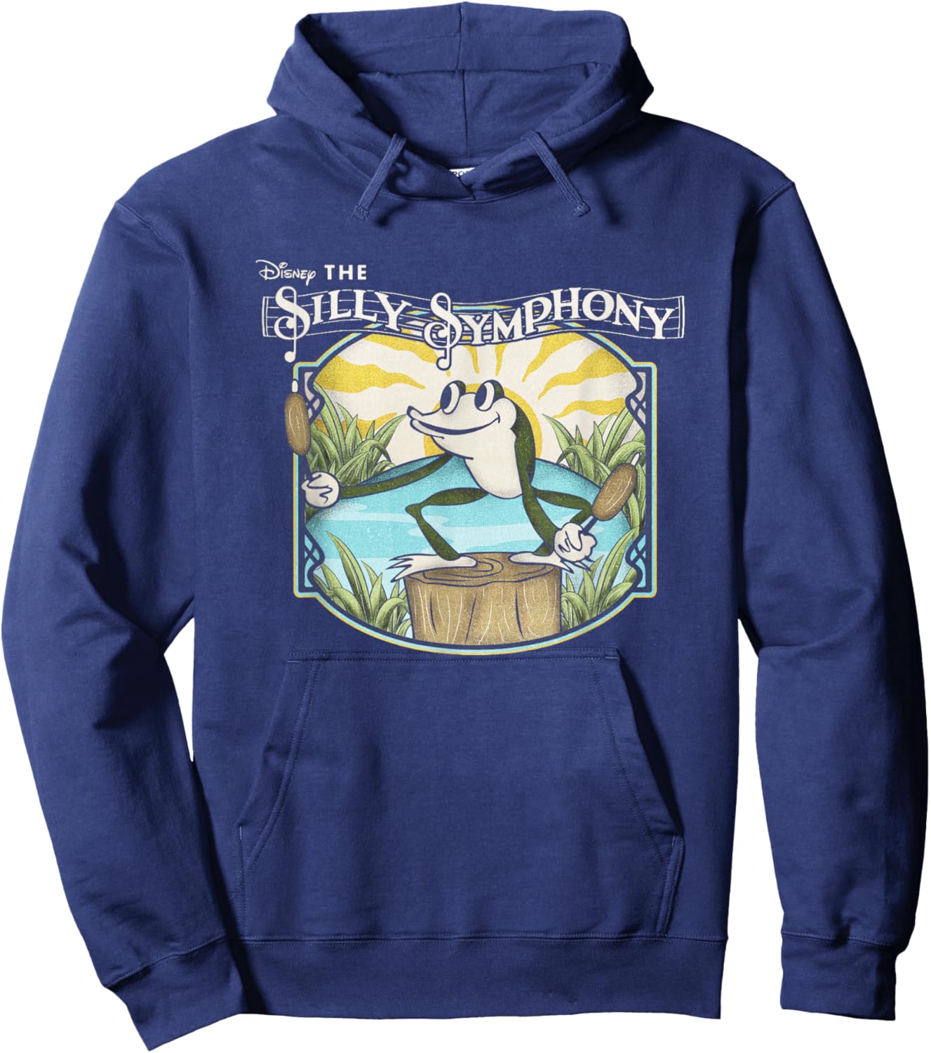 Disney Silly Symphonies Spring Frog Pond Vintage Chest Logo Hoodie - Hoodie | Navy