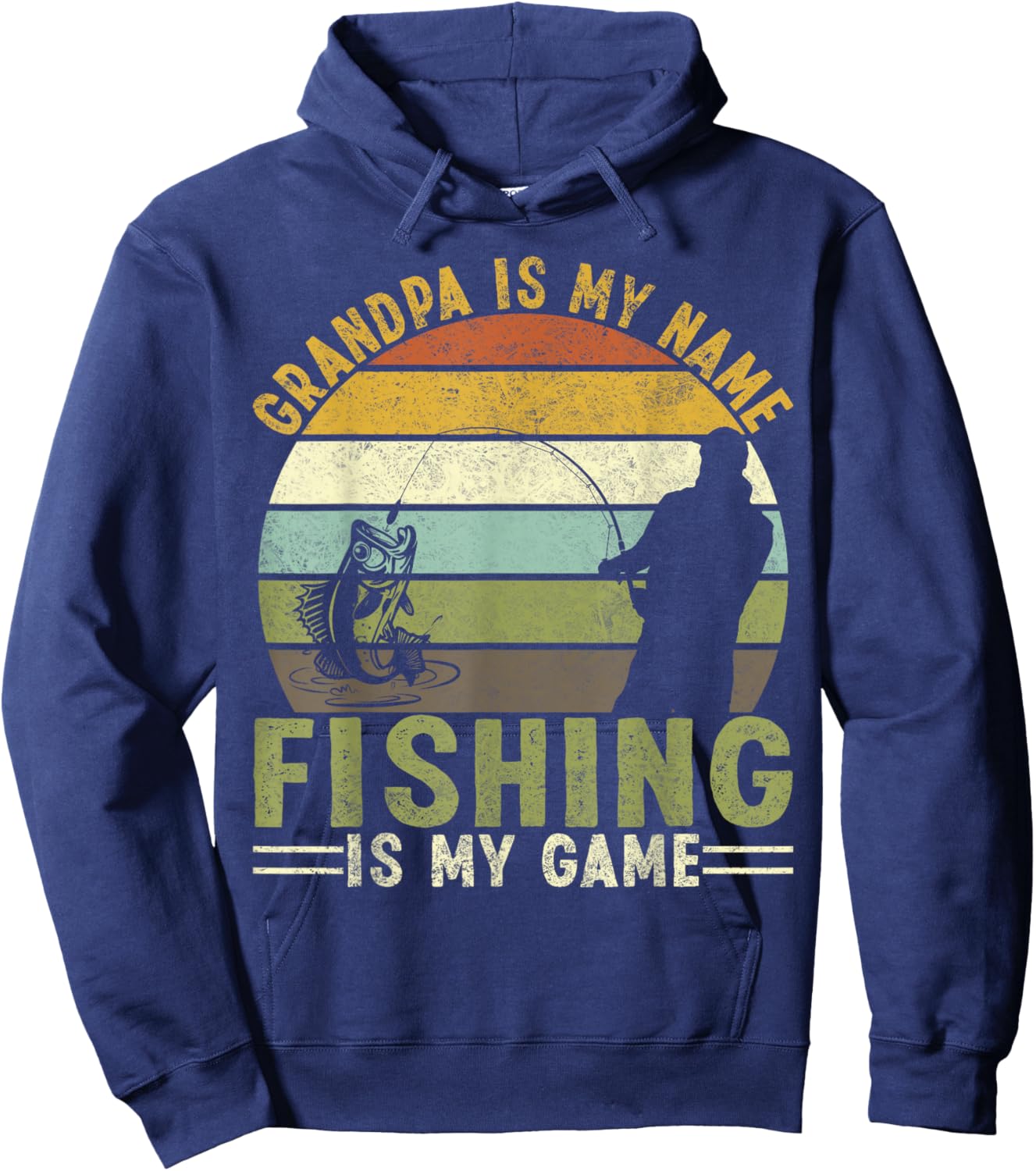 Grandpa is My Name Fishing is My Game Retro Design Hoodie - Hoodie | Navy