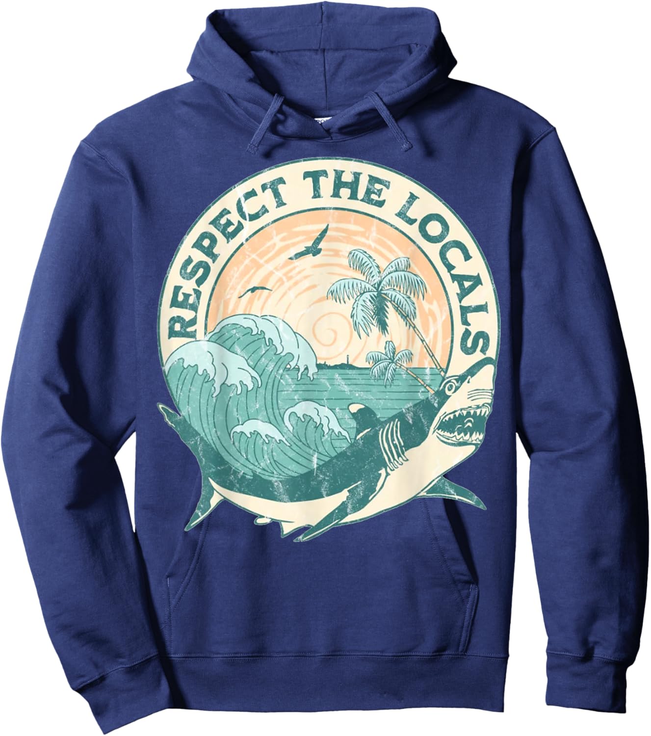 Respect The Locals Shark Scuba Safe Sharks Wave Sufing Beach Hoodie - Hoodie | Navy