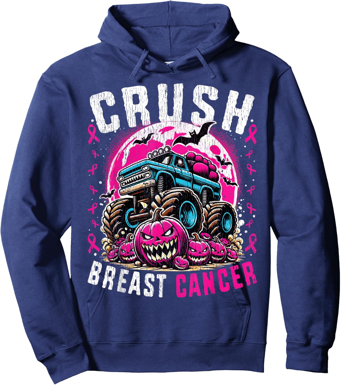 Breast Cancer Awareness Monster Truck Halloween Kids Toddler Hoodie - Hoodie | Navy