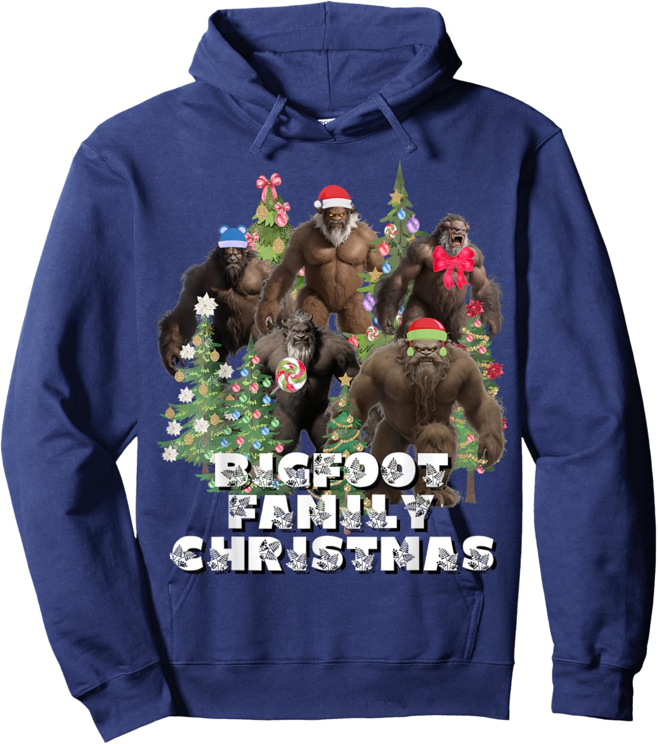 Bigfoot Family Christmas Funny Holiday Themed Gift Hoodie - Hoodie | Navy