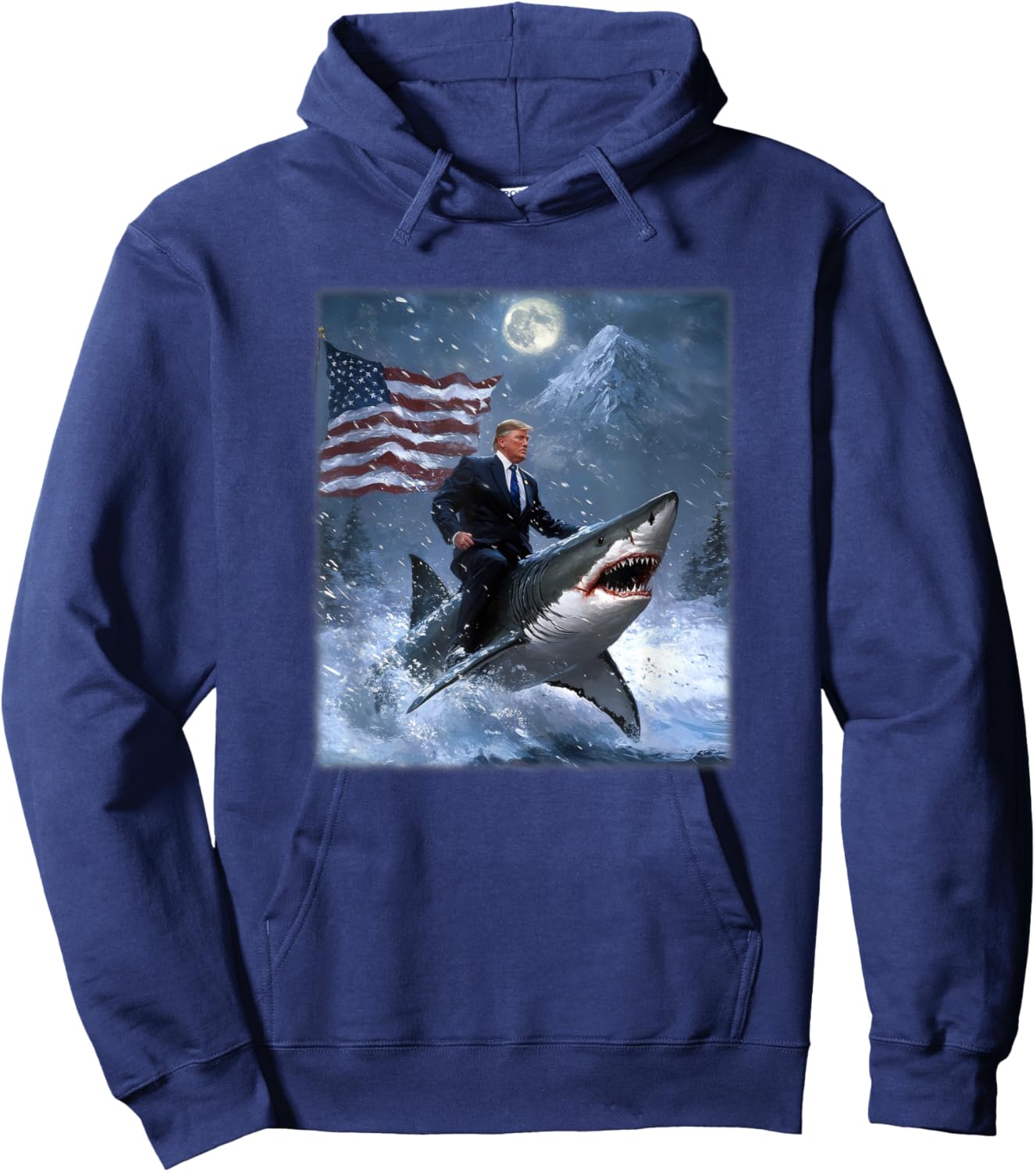 Donald Trump 2024 Riding A Shark American Flag Hoodie - Hoodie | Navy