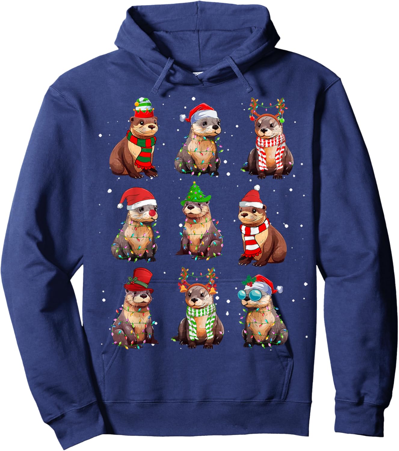 Otters Christmas Lights Decoration Funny Sea Otter Xmas Gift Hoodie - Hoodie | Navy