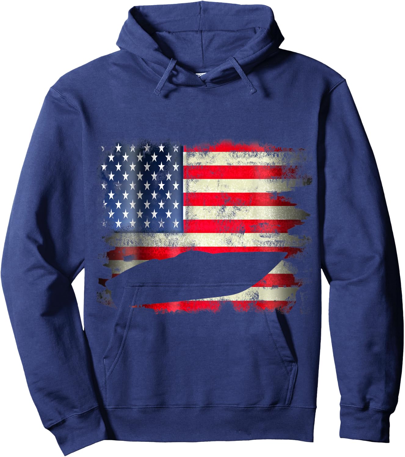 Motor Boat Patriotic USA American Flag 4th of July Gift Hoodie - Hoodie | Navy