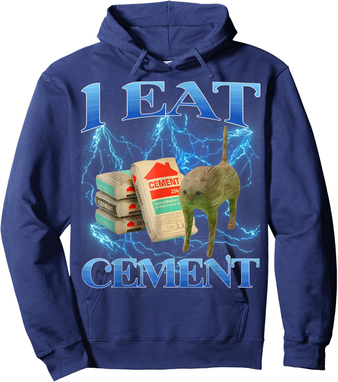 I Eat Cement Funny Cat Meme Internet Memes Funny Memes Gen-Z Hoodie - Hoodie | Navy