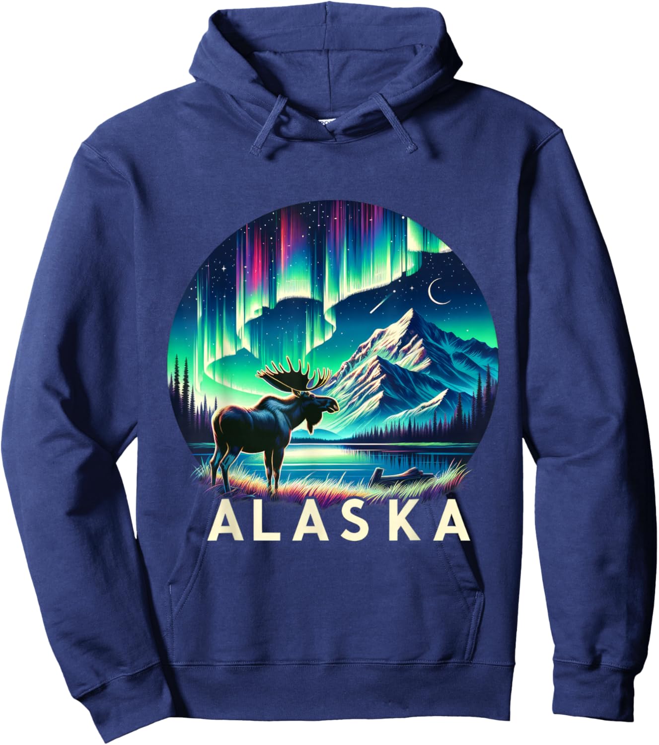Alaska Northern Lights Aurora Viewing Moose Vacation Alaska Hoodie - Hoodie | Navy