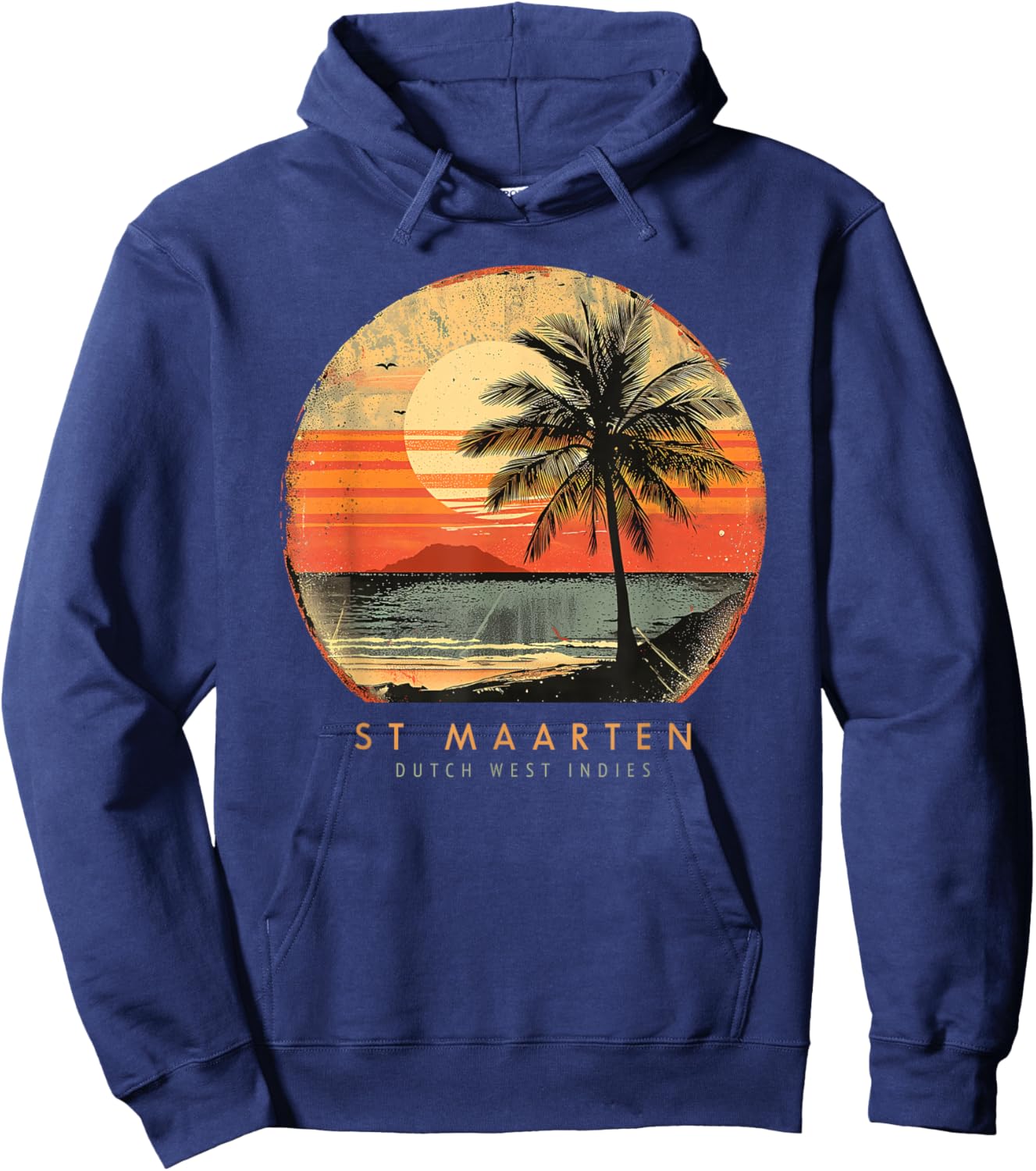 St. Maarten Caribbean Islands Palm Tree Vintage Beach Hoodie - Hoodie | Navy