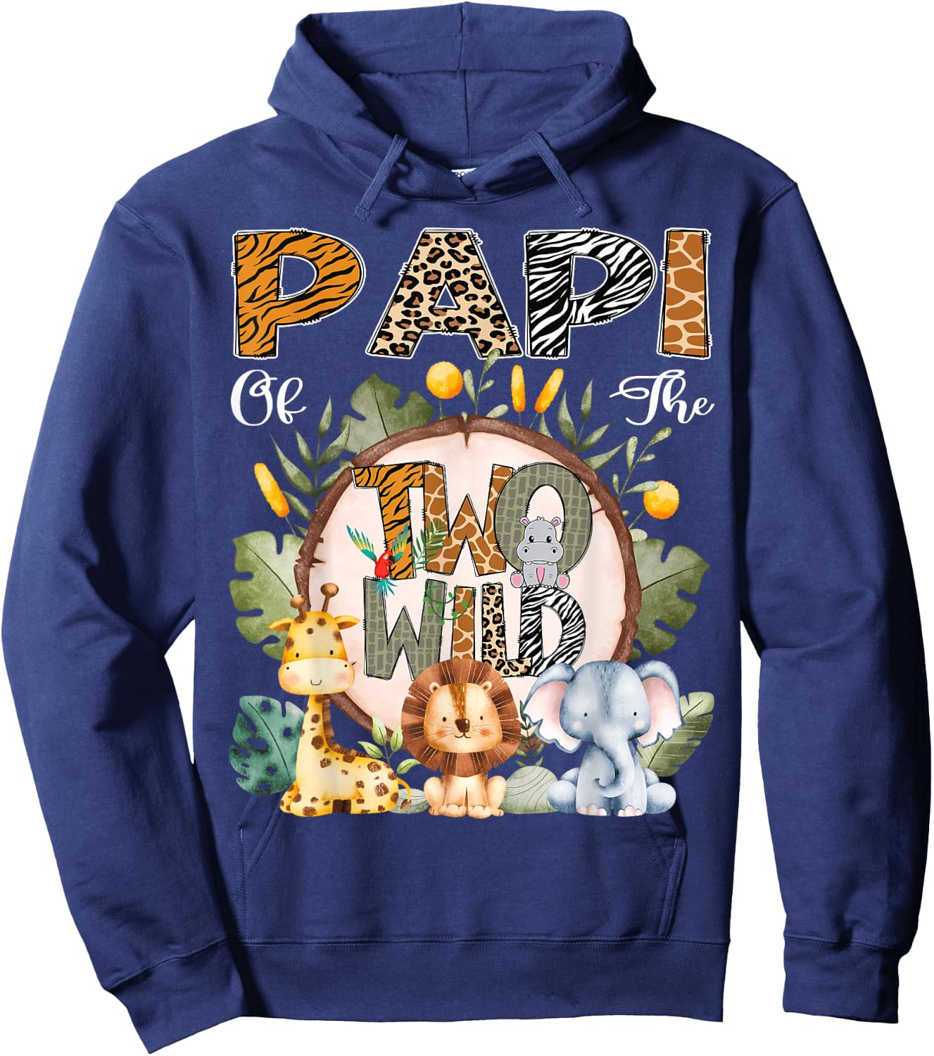 Papi Of The Two Wild Animal Safari 2Nd Birthday Party Hoodie - Hoodie | Navy