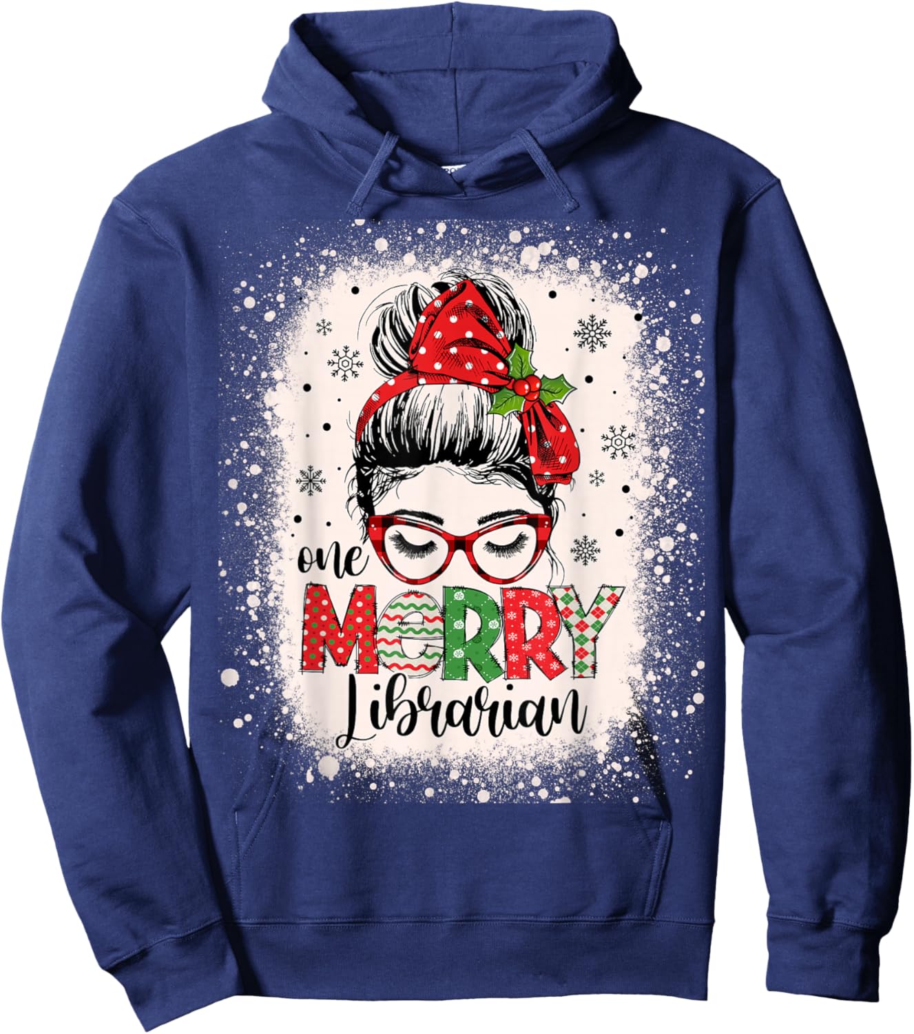 Merry Librarian Messy Bun School Librarian Christmas Library Hoodie - Hoodie | Navy