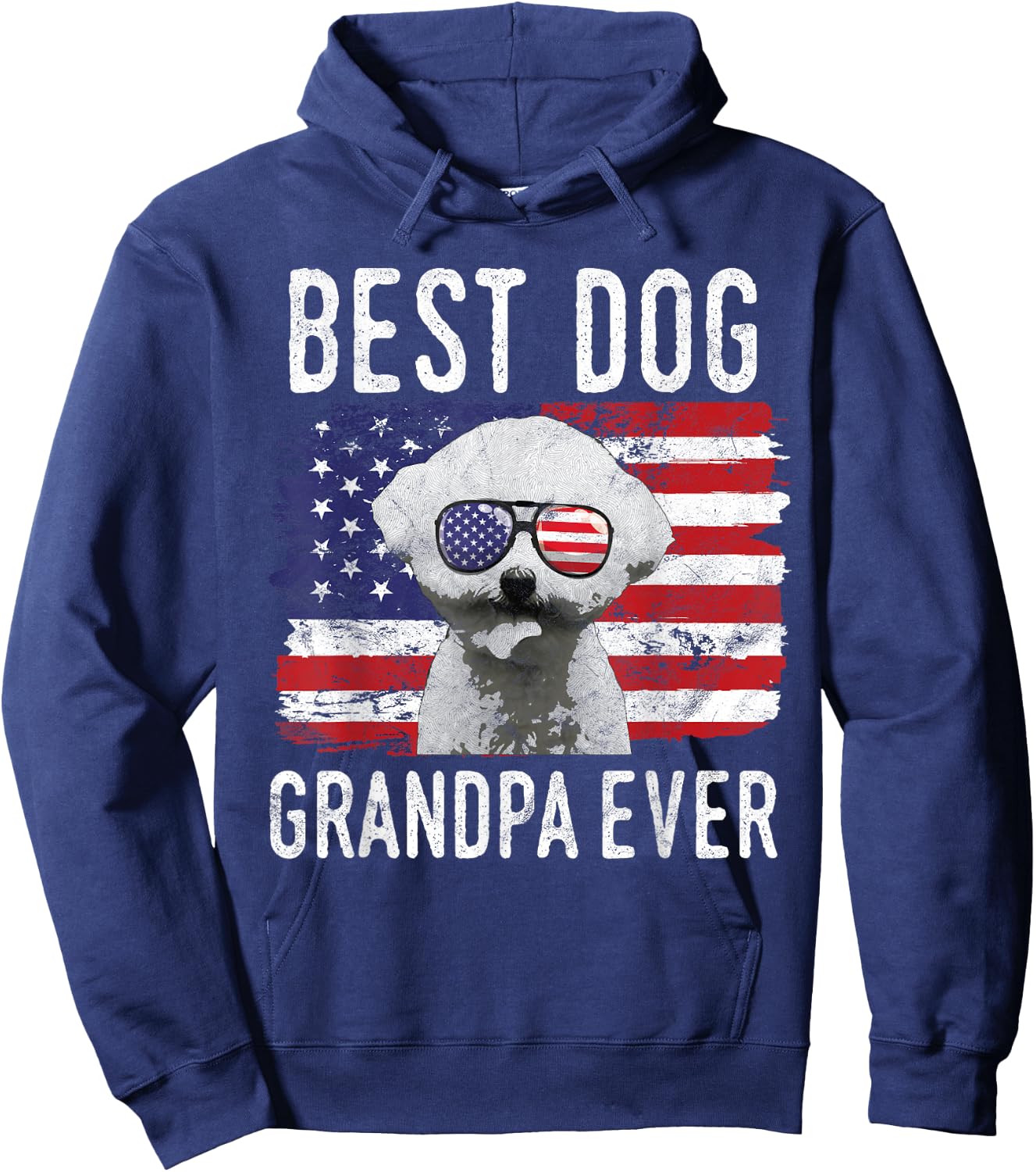 American Flag Best Dog Grandpa Ever Bichon Frise USA Hoodie - Hoodie | Navy