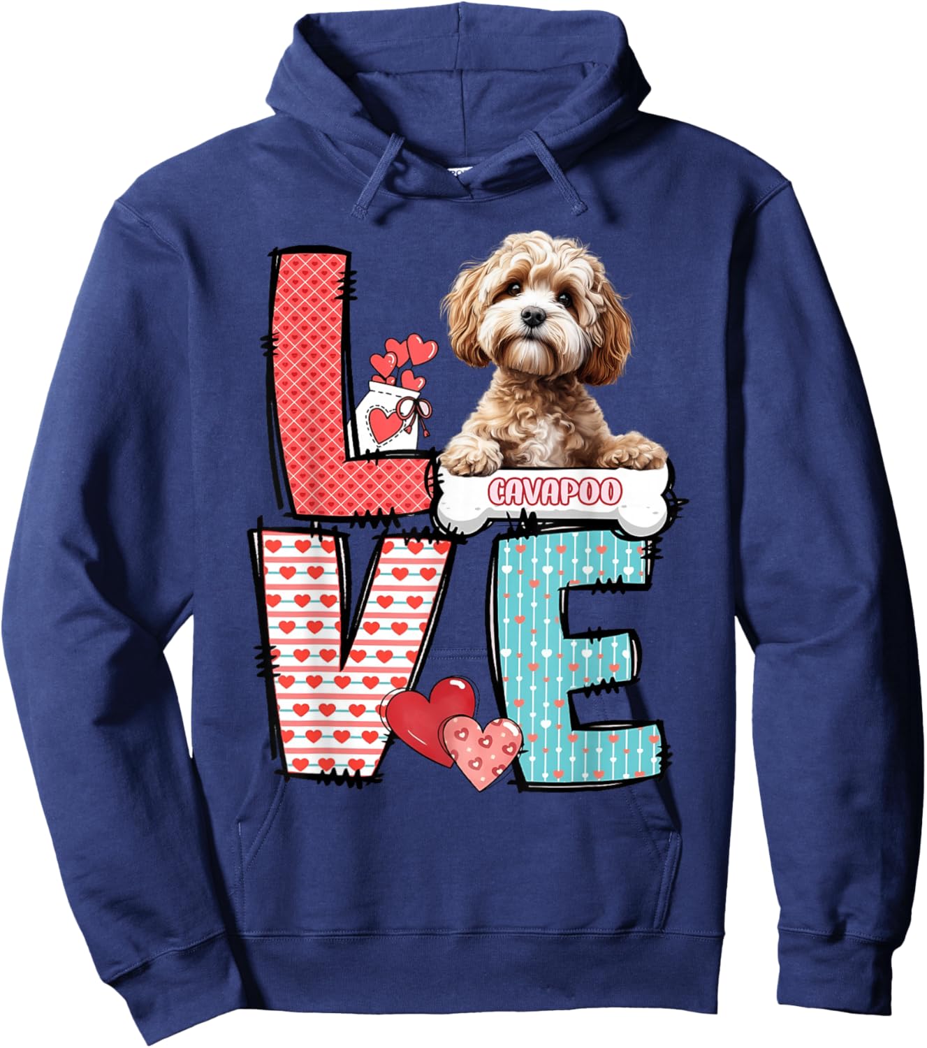 LOVE Cavapoo Dog Happy Valentines Day Hoodie - Hoodie | Navy