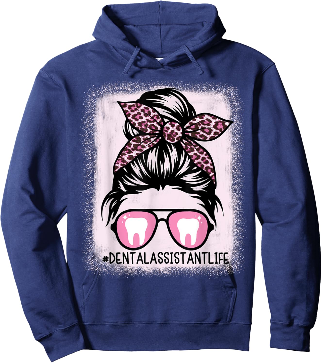 Women Dental Hygienist or Assistant Life Leopard Bleached Hoodie - Hoodie | Navy