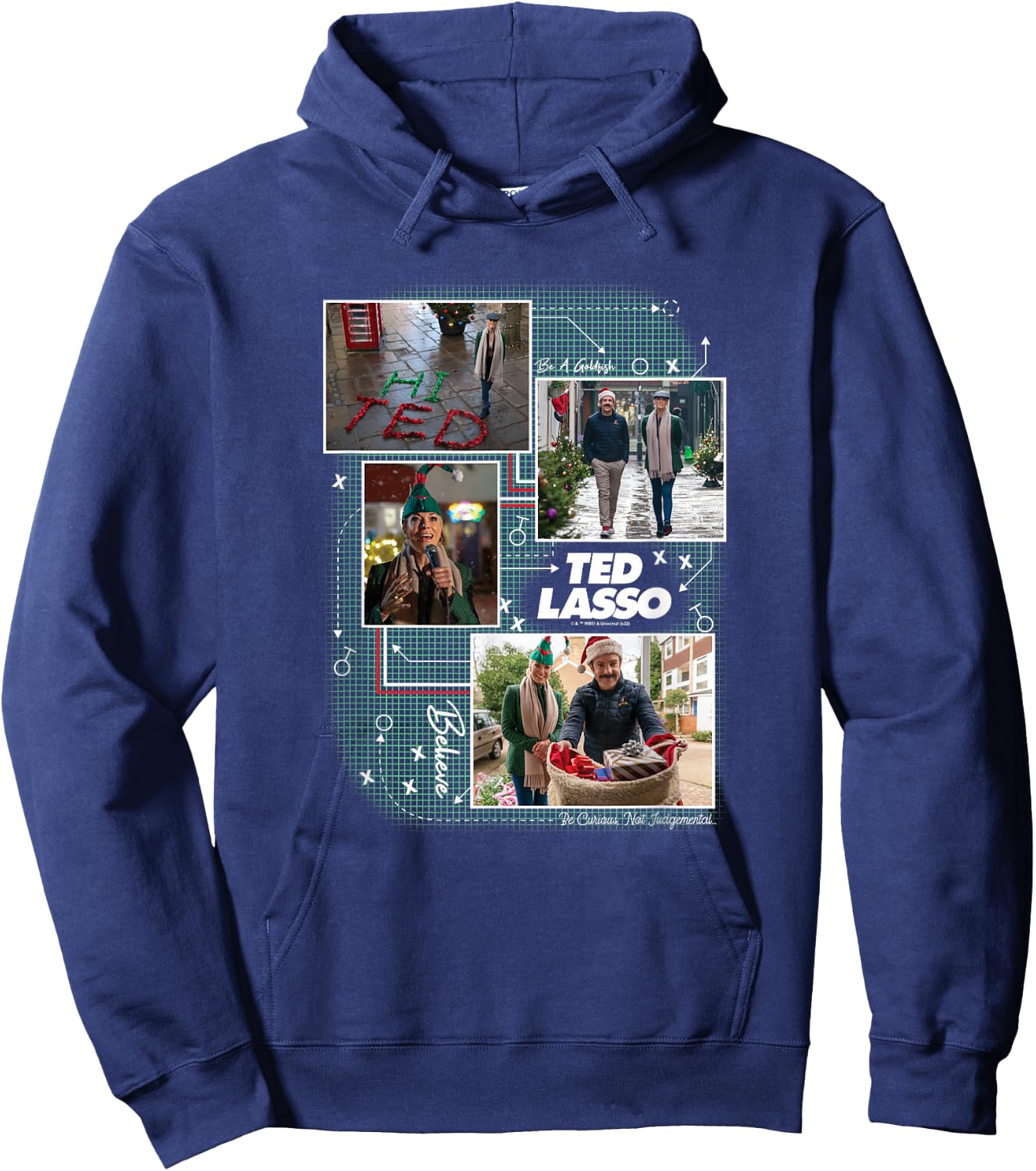 Ted Lasso -Adults Black Graphic , Small, Short Sleeve, Modern, Casual, Soccer, Holiday, Christmas Hoodie - Hoodie | Navy