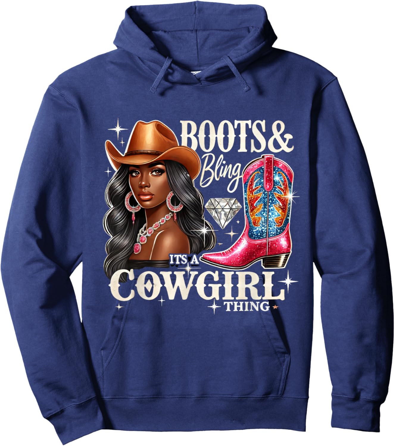 Boots & Bling its a Cowgirl Thing Cowgirl Melanin Rodeo Hoodie - Hoodie | Navy