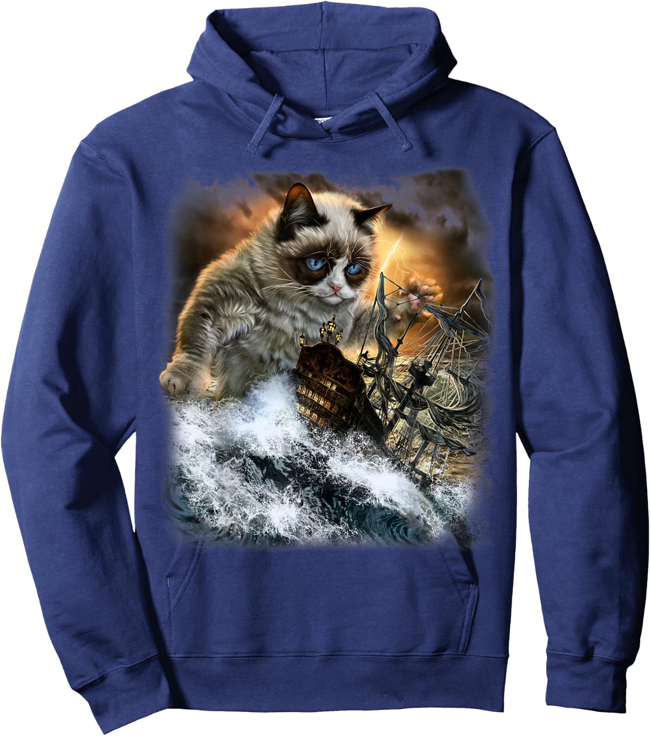 Giant Siamese Cat Ambush a Royal Navy Ship of the Line Hoodie - Hoodie | Navy