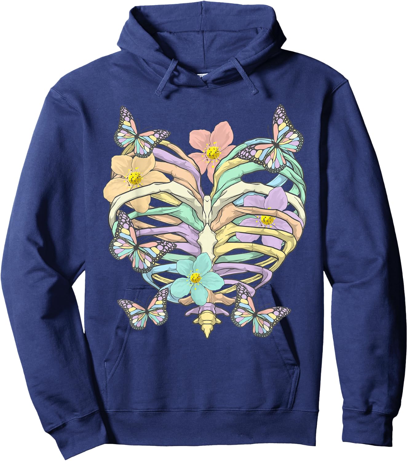 Pastel Goth Heart Ribcage Harajuku Goth Aesthetic Otaku Hoodie - Hoodie | Navy