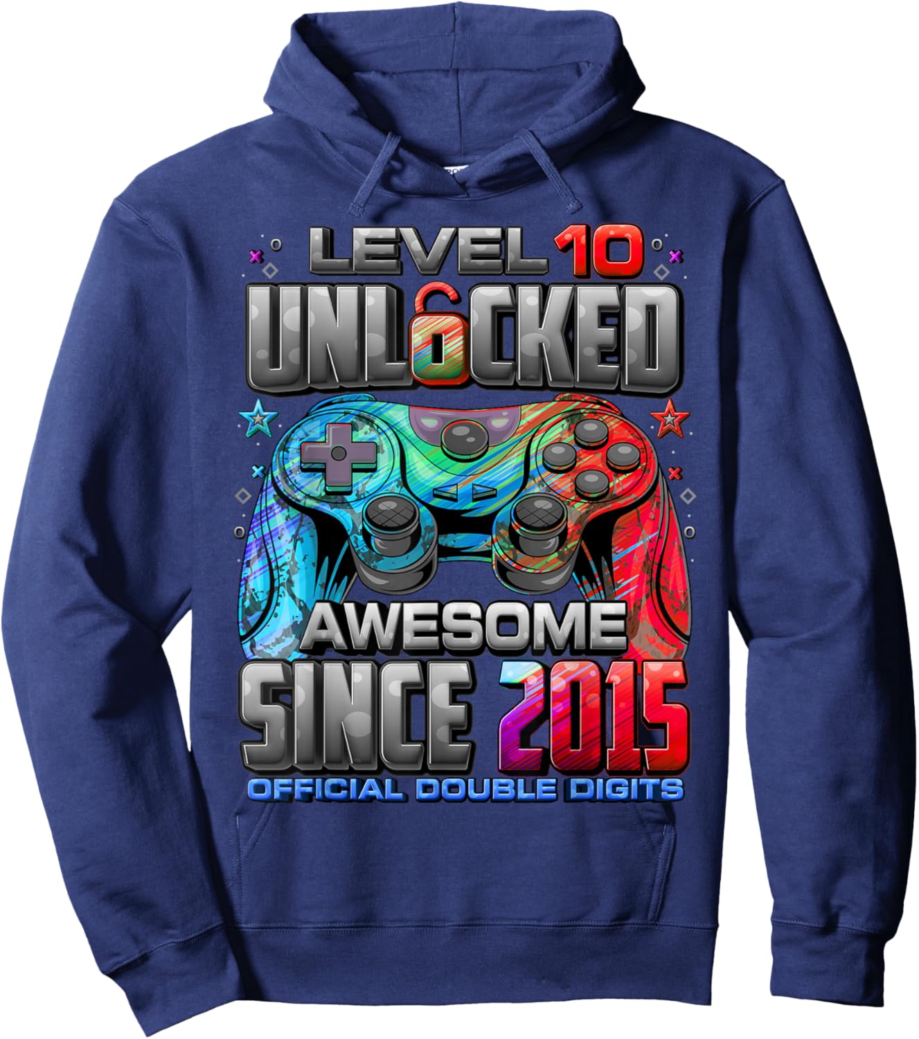 Level 10 Unlocked Awesome Since 2015 10th Birthday Gaming Hoodie - Hoodie | Navy