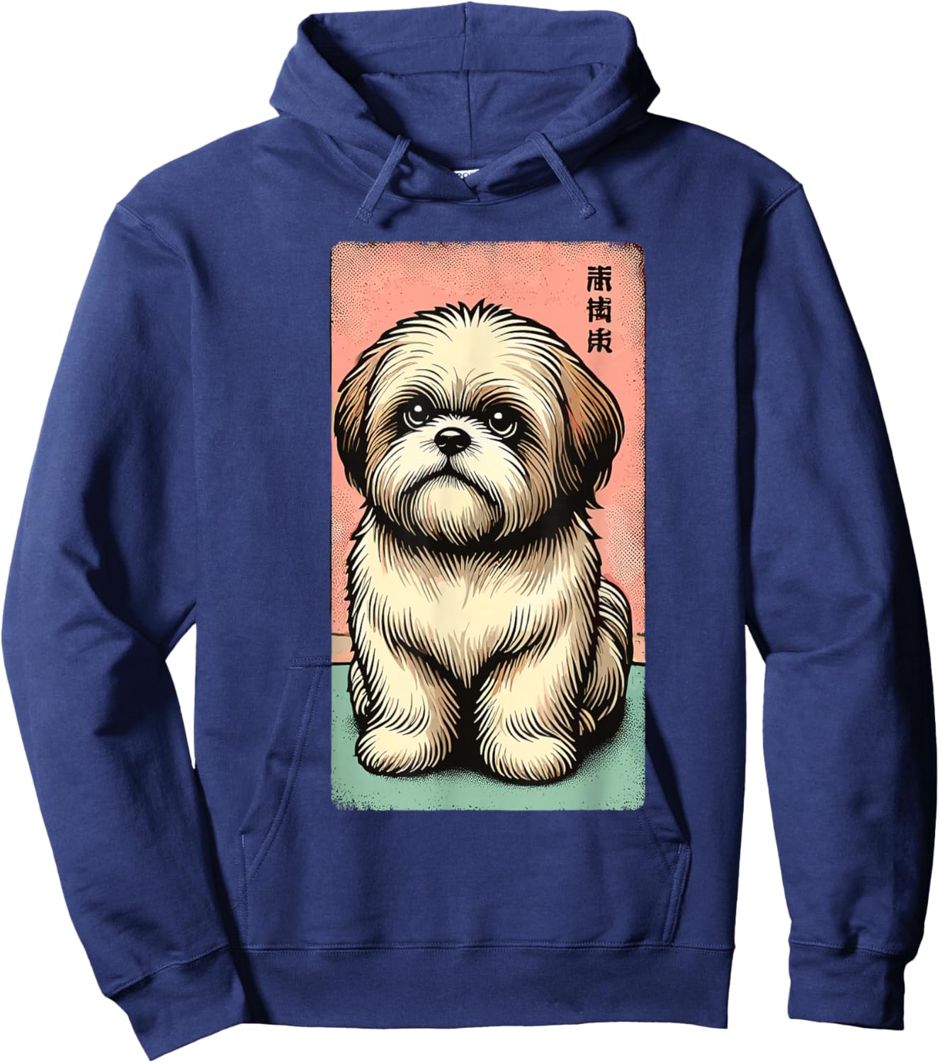 Shih Tzu Dog Vintage Japanese Kanji Art Cute Pet Design Hoodie - Hoodie | Navy