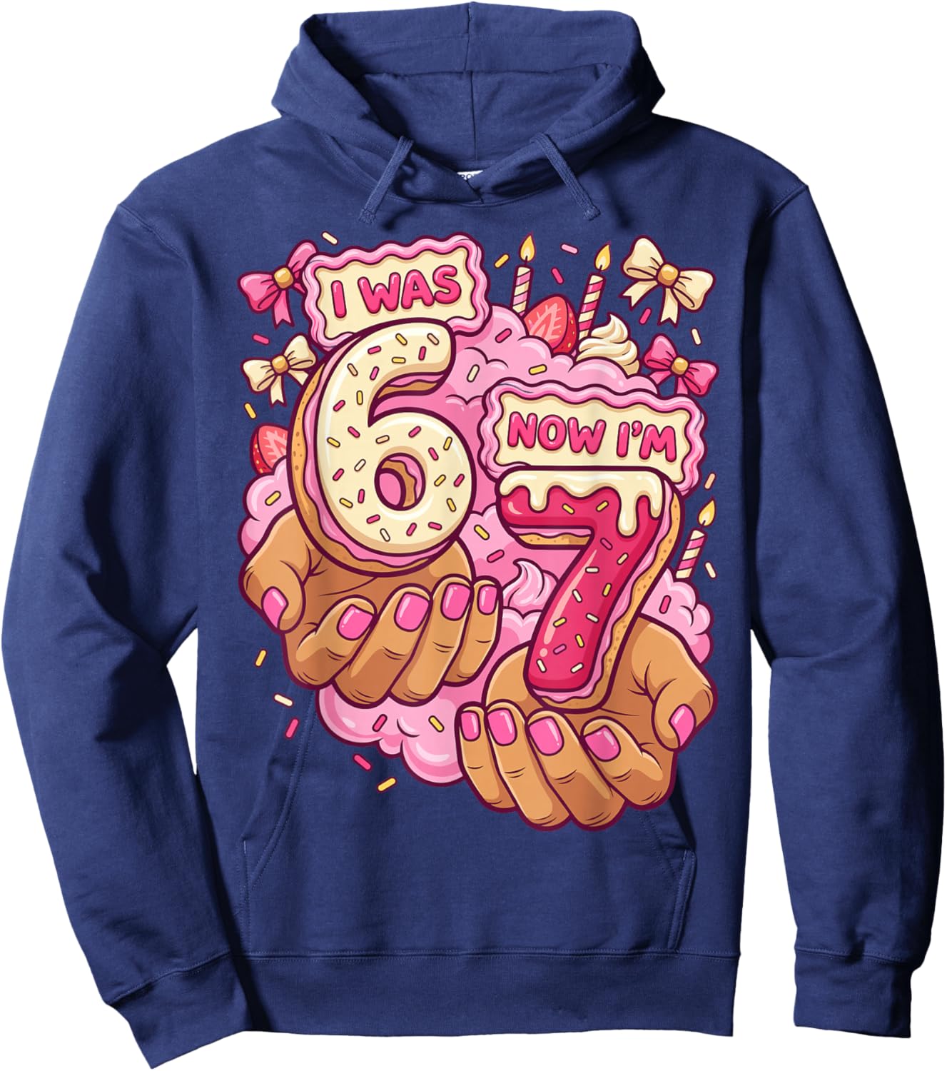 I was 6 Now I'm 7 7th Birthday 6 7 Birthday Girls Hoodie - Hoodie | Navy