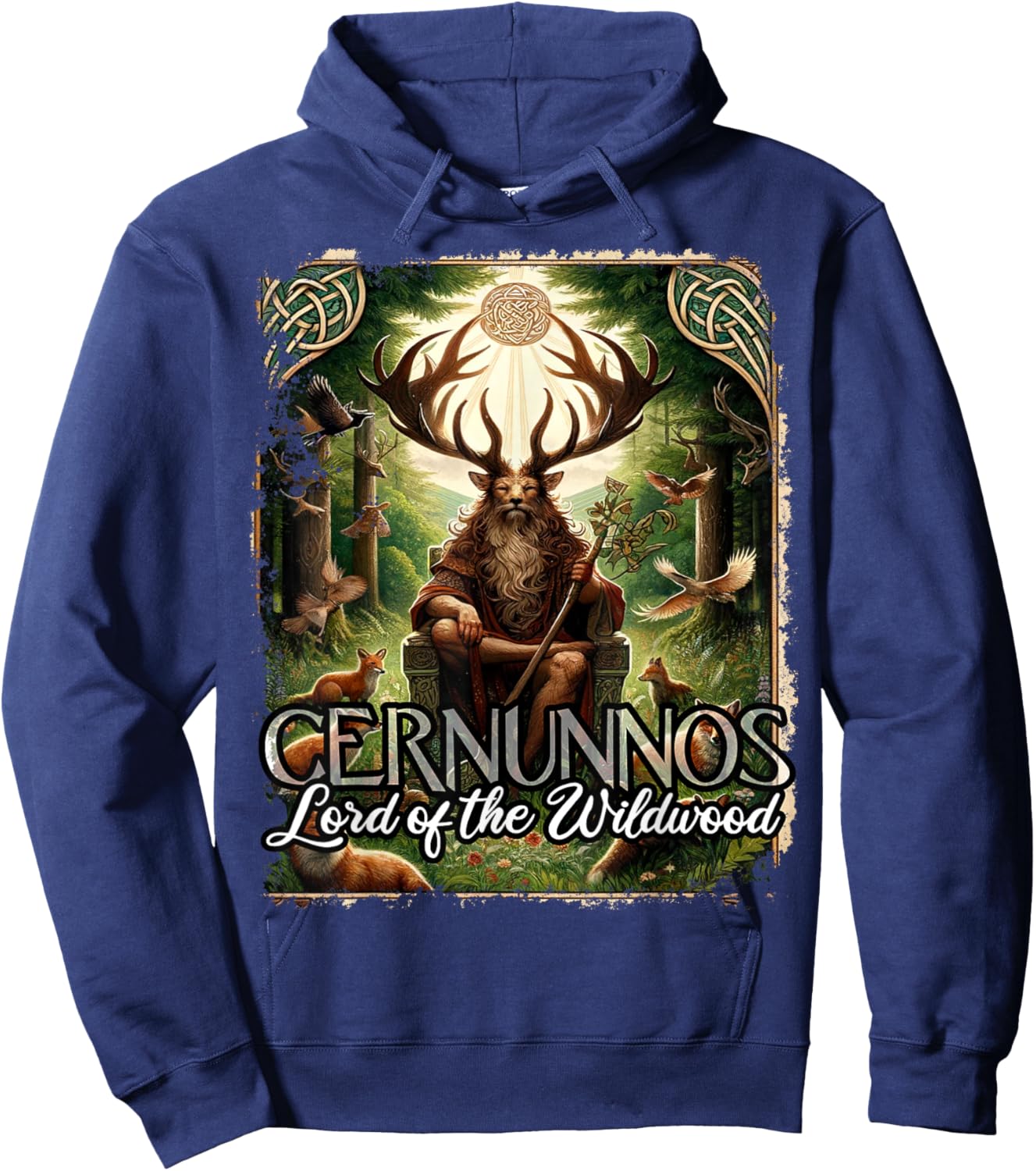 Cernunnos Lord of the Wildwood Antlered Nature Spirit Hoodie - Hoodie | Navy