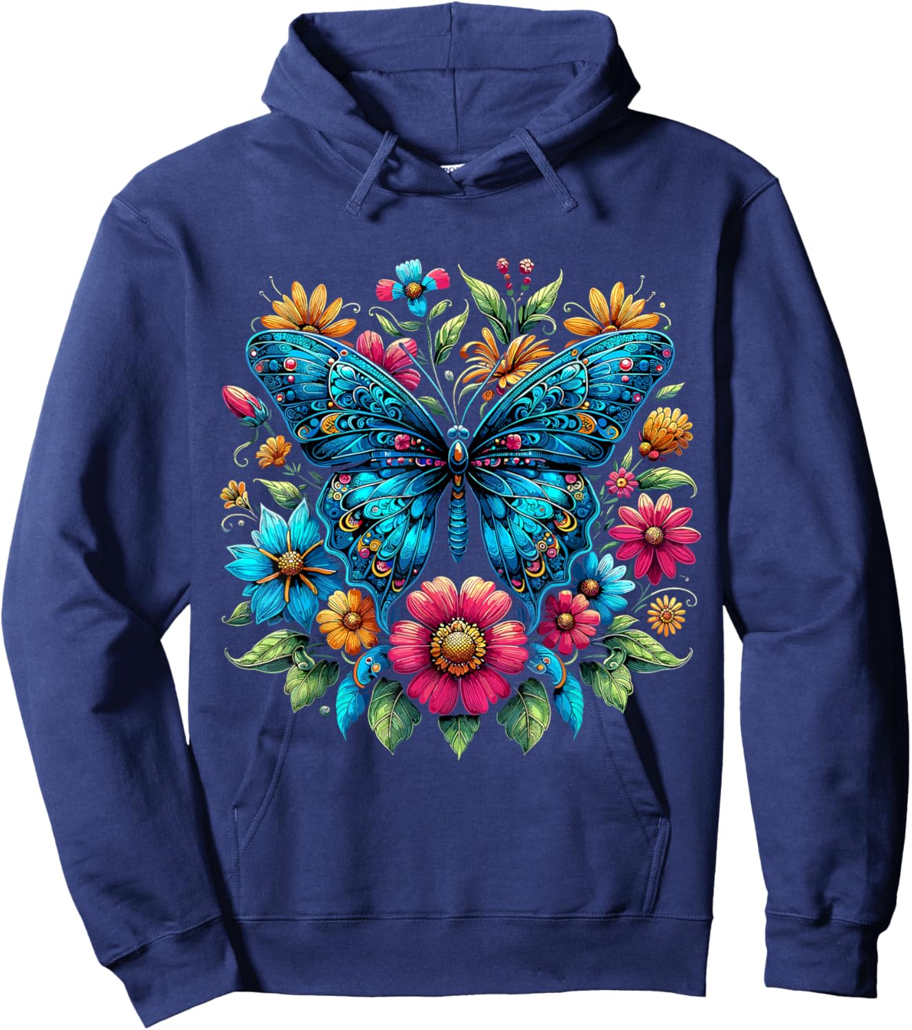 Butterfly With Flowers Aesthetic Butterfly Hoodie - Hoodie | Navy
