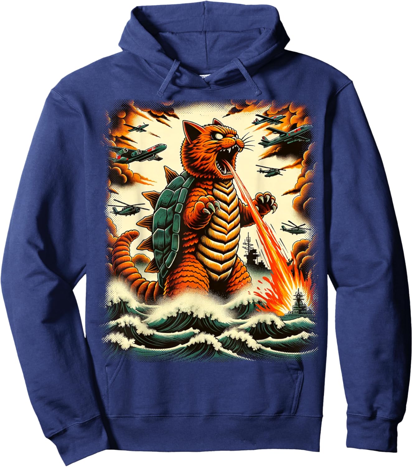 Cat Turtle Monster Kaiju Japanese Monster Funny Anime Manga Hoodie - Hoodie | Navy